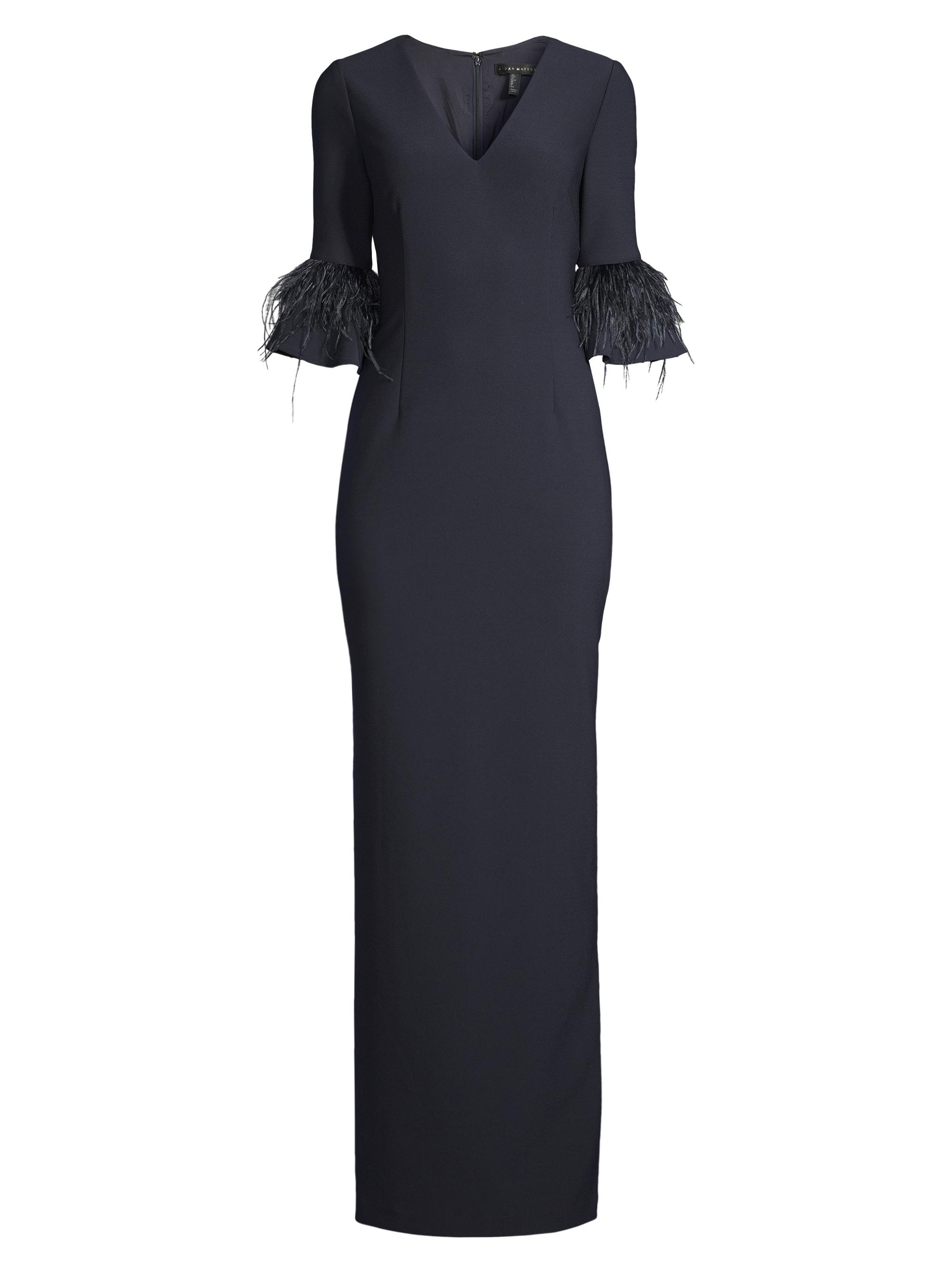 Aidan Mattox Women's Feather-Trim Column Gown - Twilight