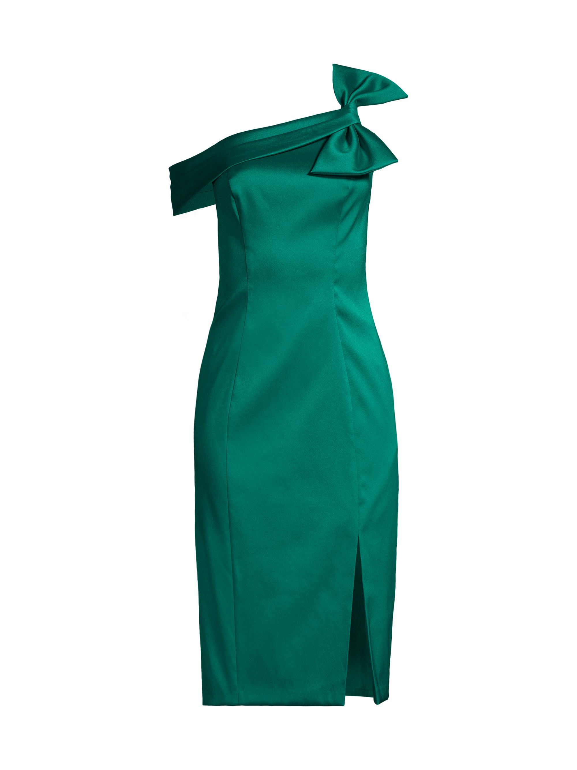 Aidan Mattox Women's Satin Bow One-Shoulder Midi-Dress - Deep Emerald