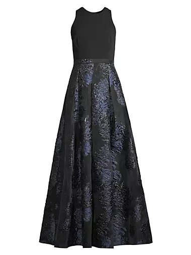 Floral Jacquard Sleeveless Gown