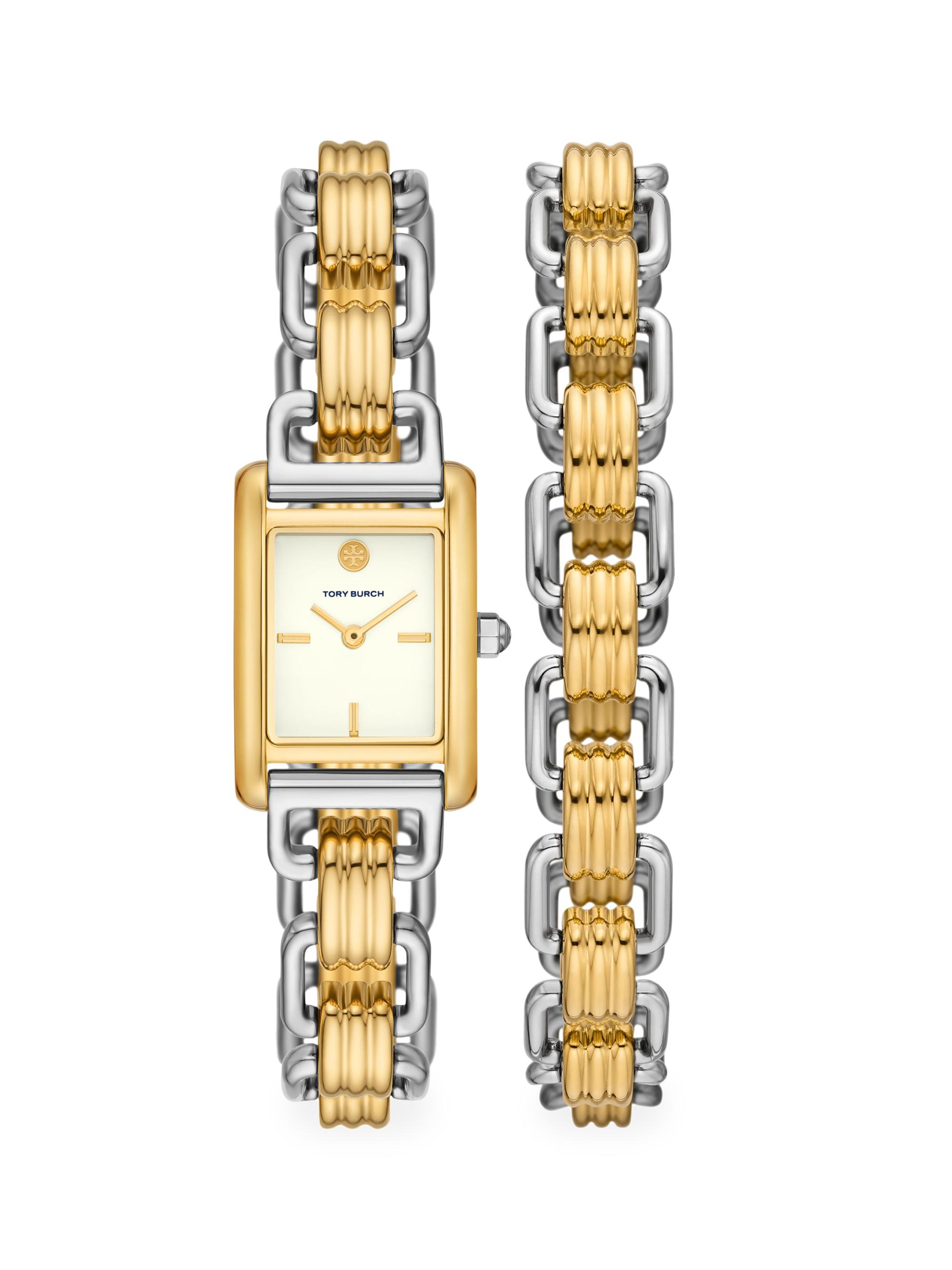 TORY BURCH 時計 Tory Burch Mini Eleanor Two-Tone Stainless Steel Double-Wrap Watch