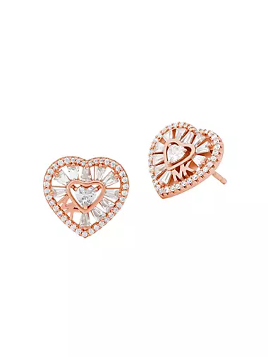 14K Rose Gold & Cubic Zirconia Heart Stud Earrings