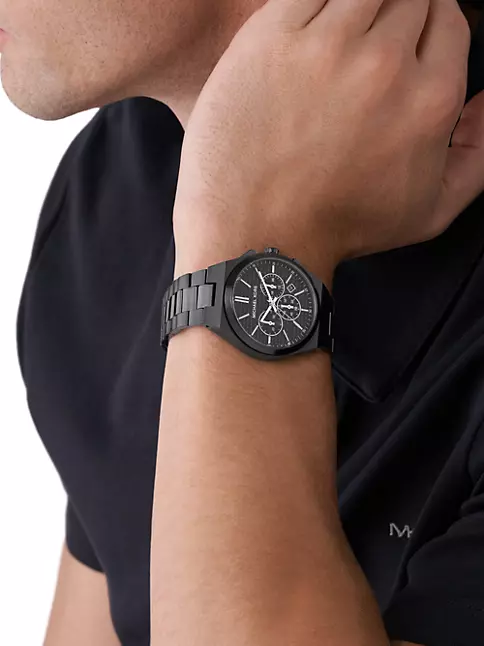 Michael Avenue Shop Fifth Bracelet Saks Steel Stainless Black Watch Lennox | Kors Chronograph