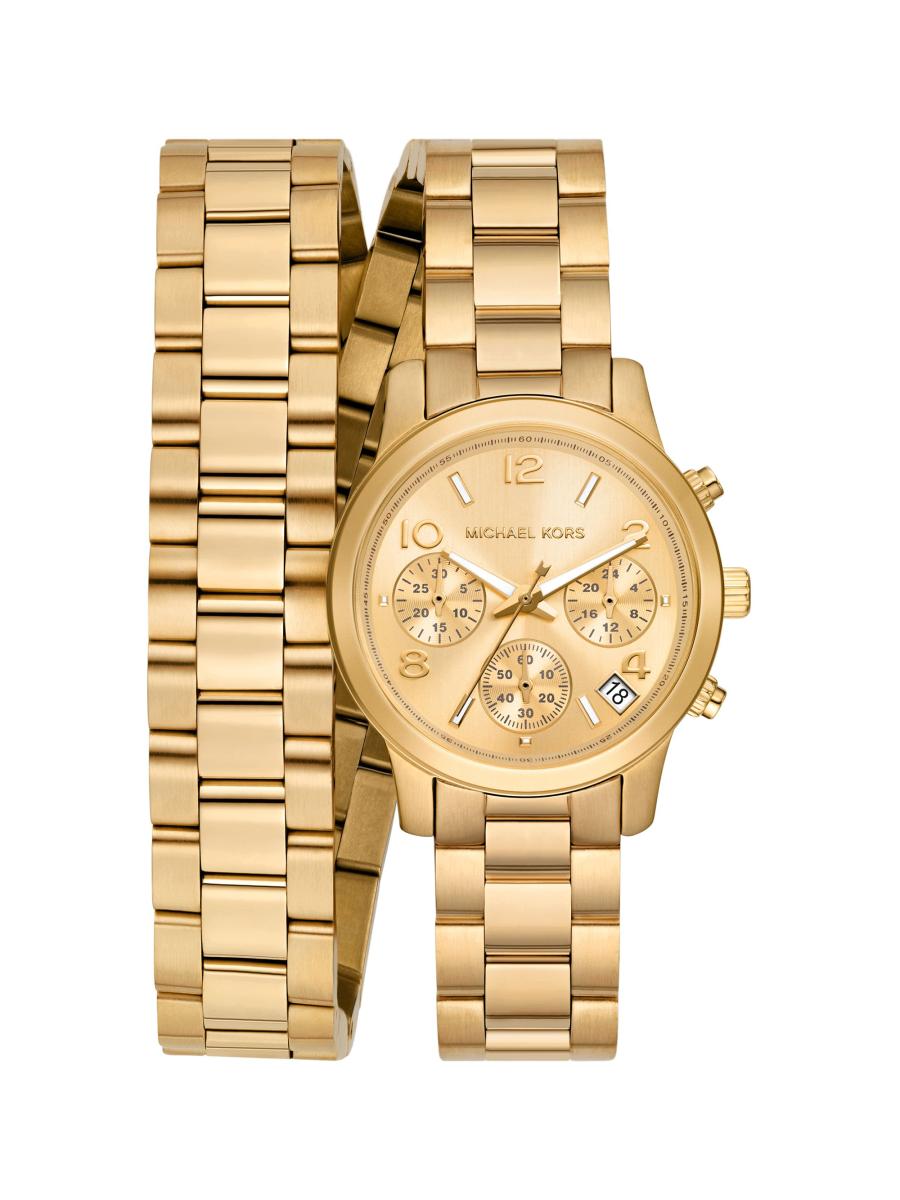 【レビューで送料無料】 Runway Kors Michael Goldtone Double-Wrap Chronograph 時計