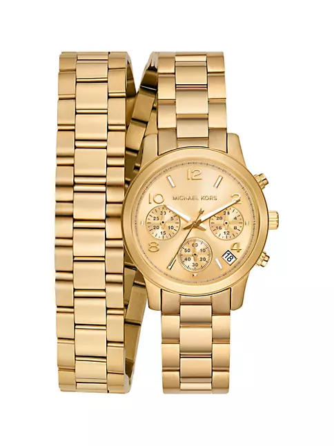 Shop Michael Kors Runway Goldtone Chronograph Double-Wrap Bracelet