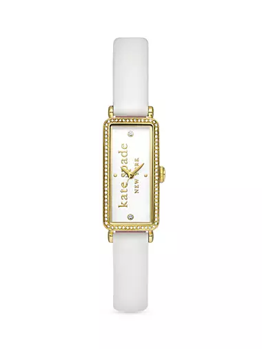 Goldtone Stainless Steel, Cubic Zirconia & Leather Strap Watch/16MM x 32MM