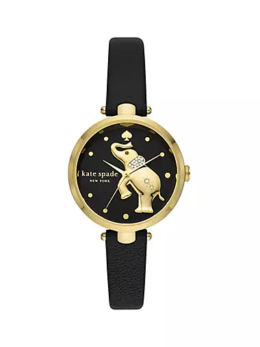 Goldtone Stainless Steel & Leather Elephant Watch/32MM