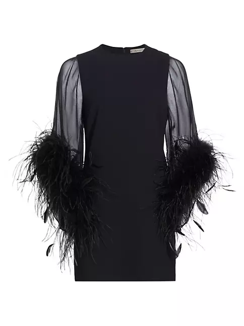 Alice + Olivia Women's Izola Feather-Trim Minidress - Black - Size 0