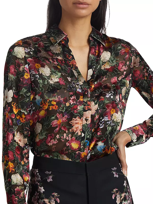 Shop Alice + Olivia Eloise Silk-Blend Floral Shirt