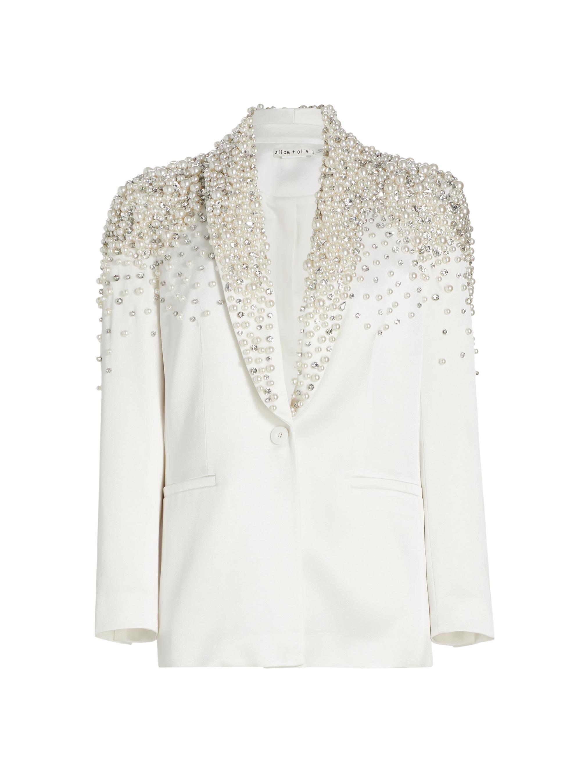 Alice + Olivia Women's Ivan Faux Pearl & Crystal-Embellished Blazer - Off White