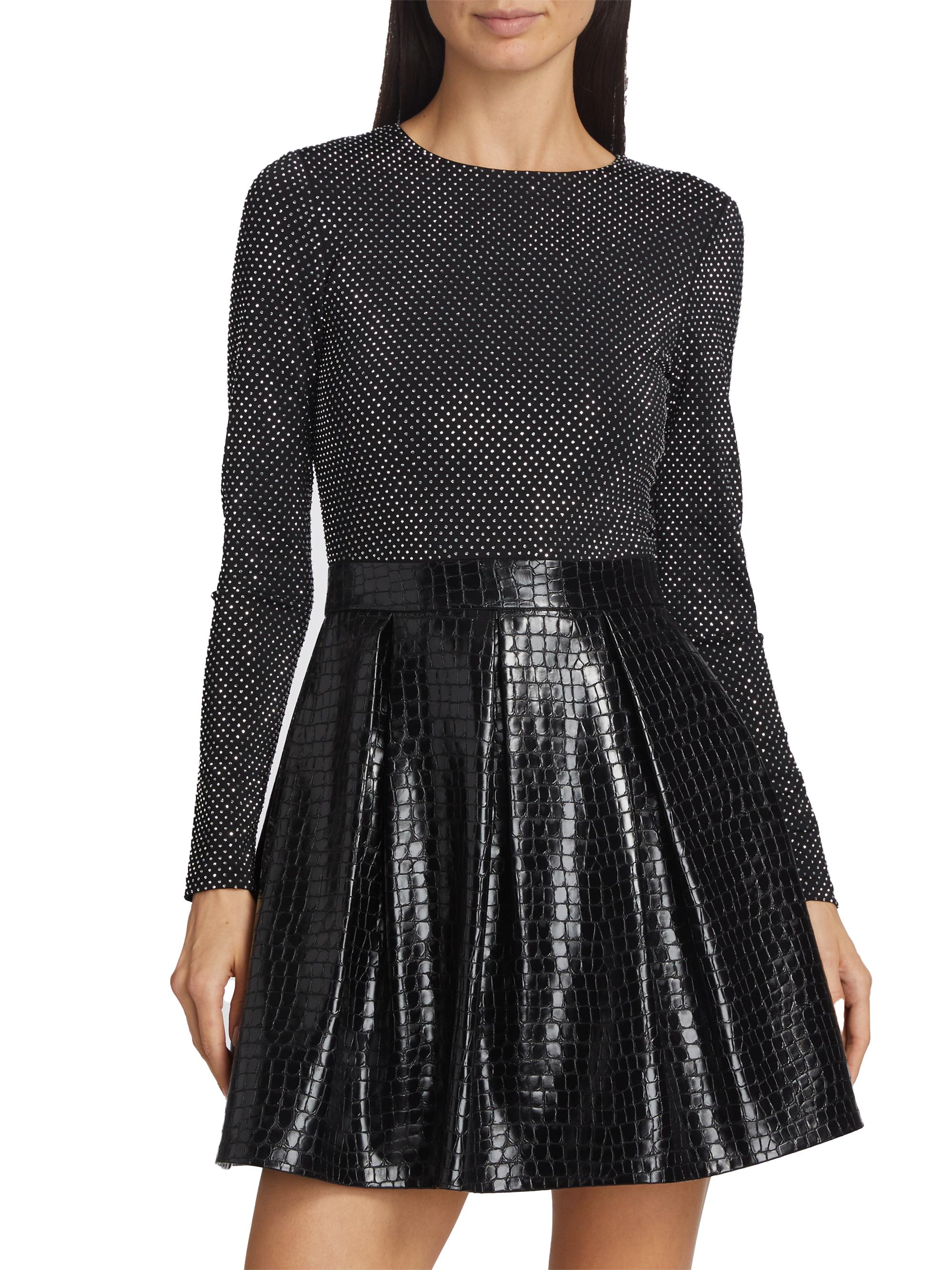 Women's Chara Crocodile-Embossed Faux Leather Minidress in Black