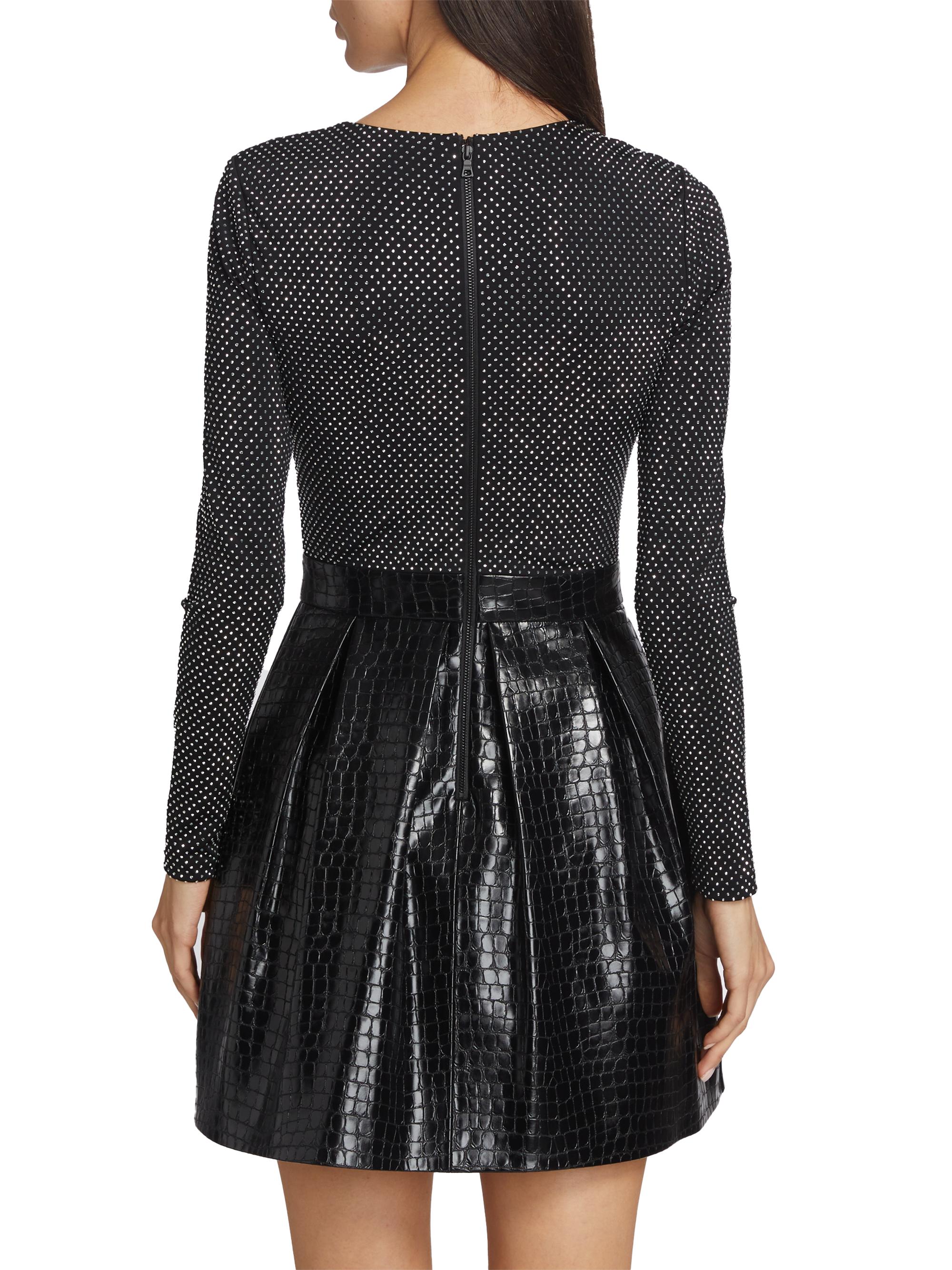 ALICE + OLIVIA Women's Chara Crocodile-Embossed Faux Leather Minidress - Black - Size 8