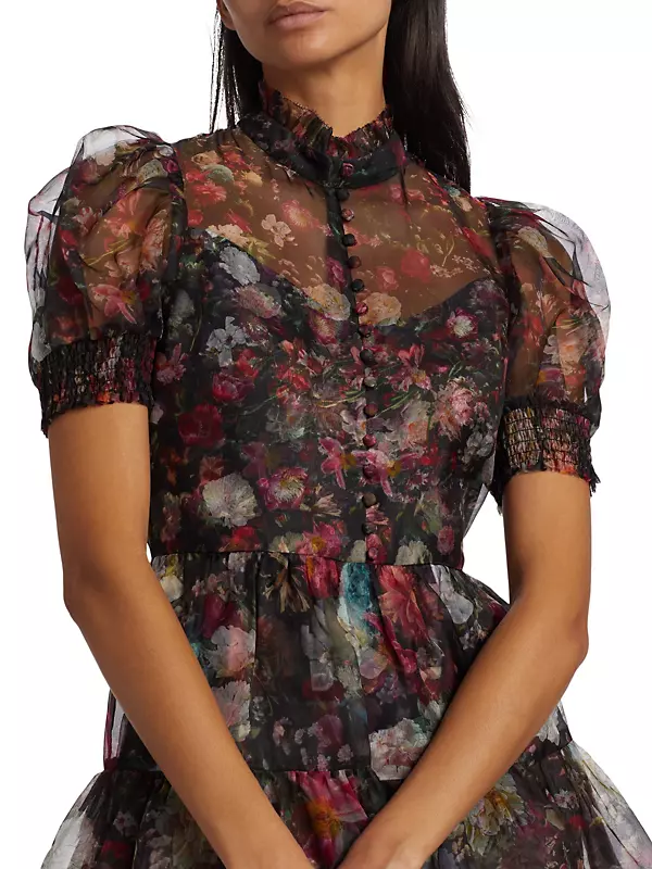 Shop Alice + Olivia Vernita Floral Silk Tulle Minidress | Saks 