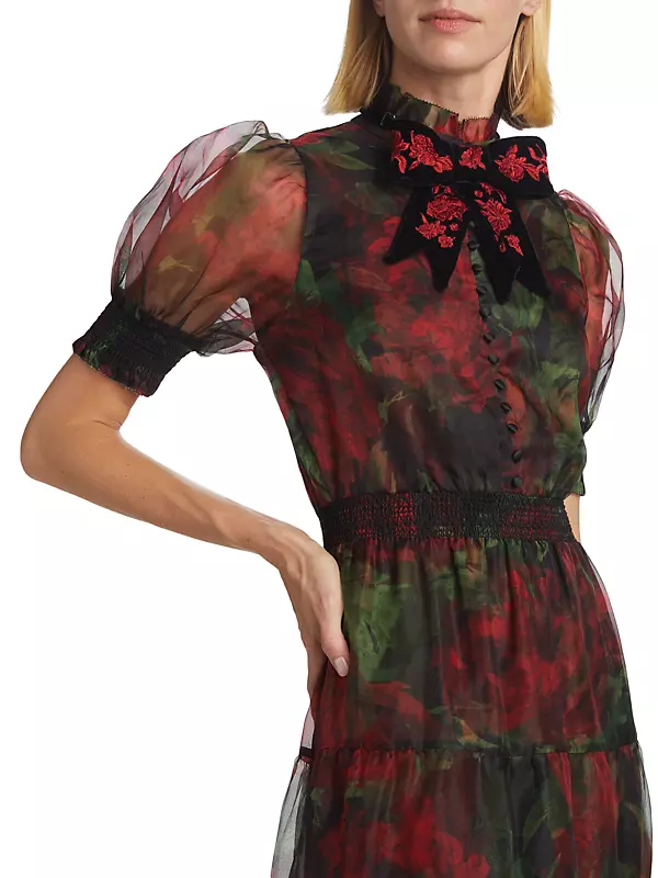 Shop Alice + Olivia Coletta Silk Floral Tiered Maxi Dress