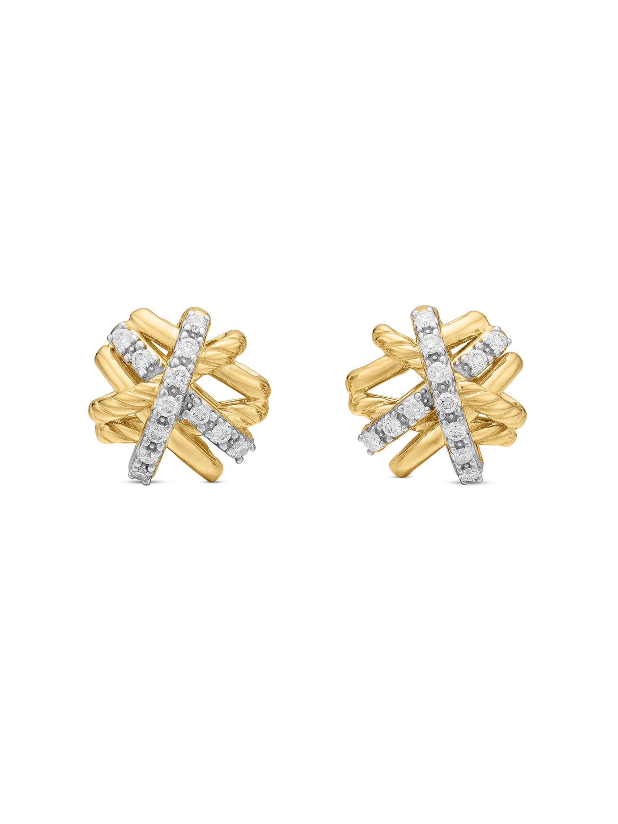 David Yurman Women's Crossover Stud Earrings in 18K Yellow Gold with Diamonds, 11MM - Gold