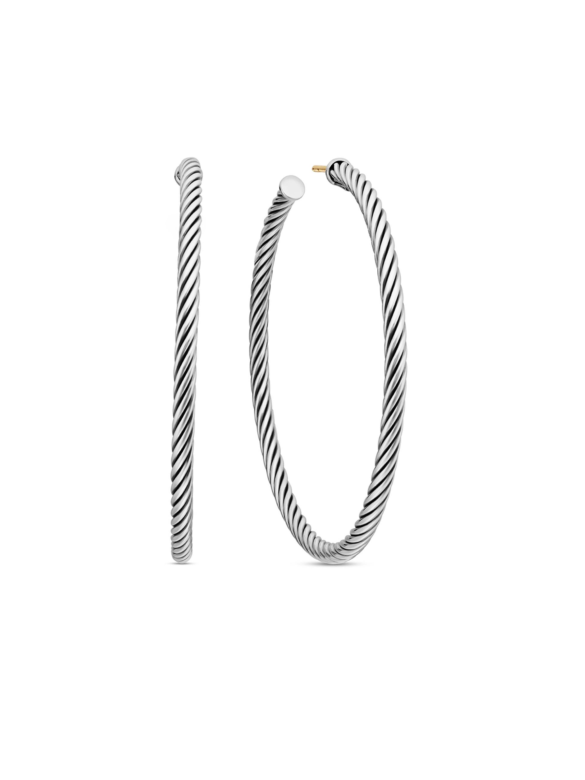 David Yurman Women's Cable Hoop Earrings in Sterling Silver, 2in - Silver