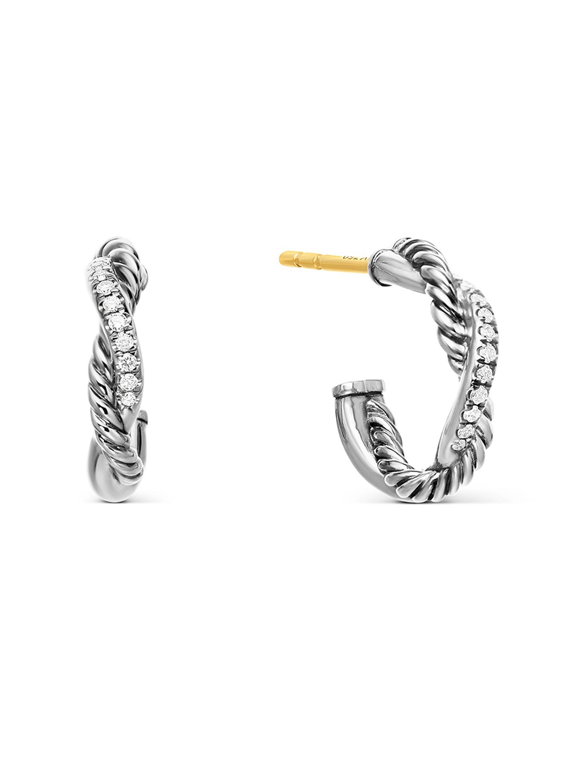 David Yurman Women's Petite Infinity Huggie Hoop Earrings in Sterling Silver with Diamonds, 3MM - Diamond