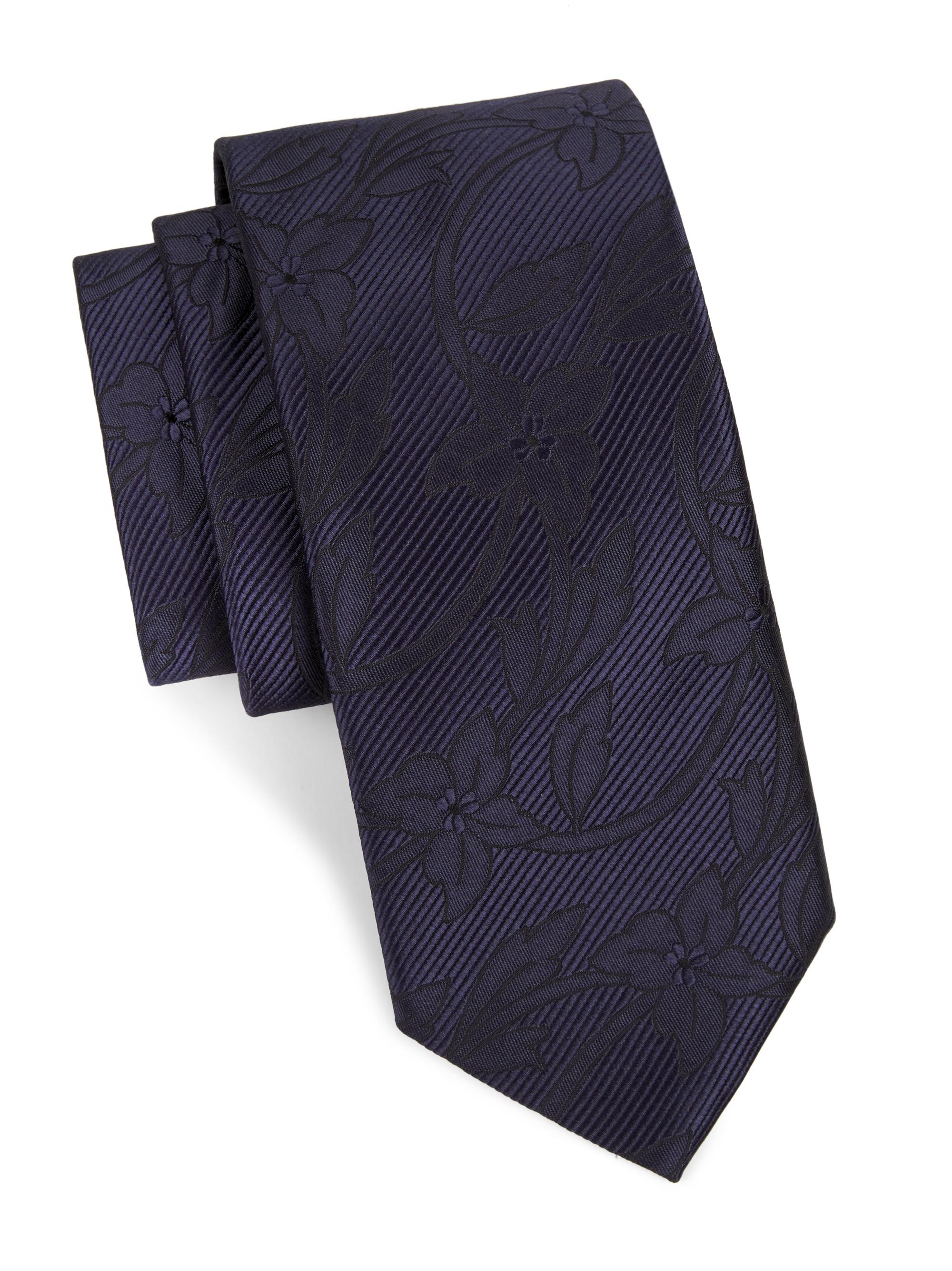 Eton Men's Floral Jacquard Silk Tie - Black