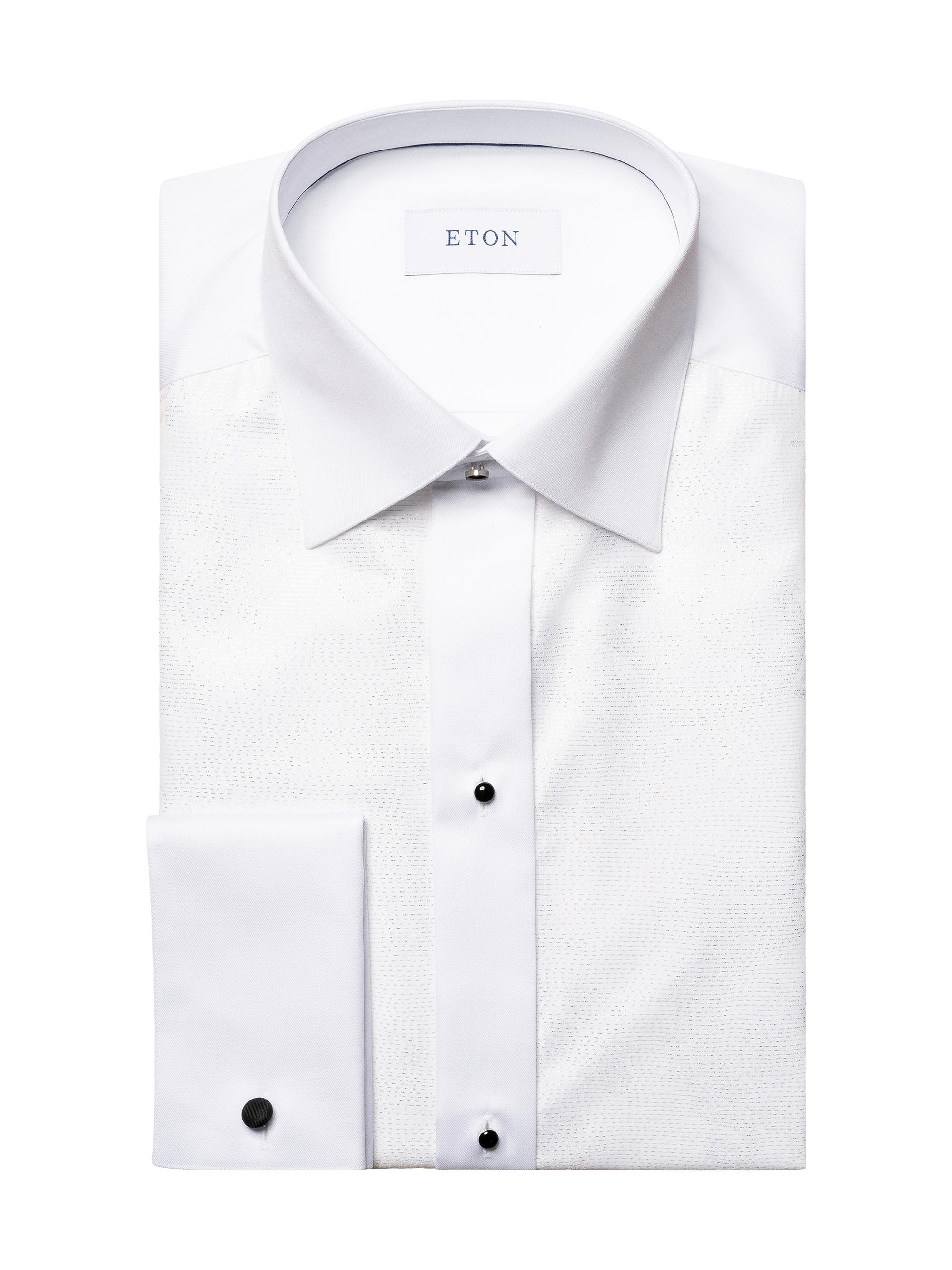 Eton Men's Slim-Fit Striped Glitter Bib Front Formal Shirt - White