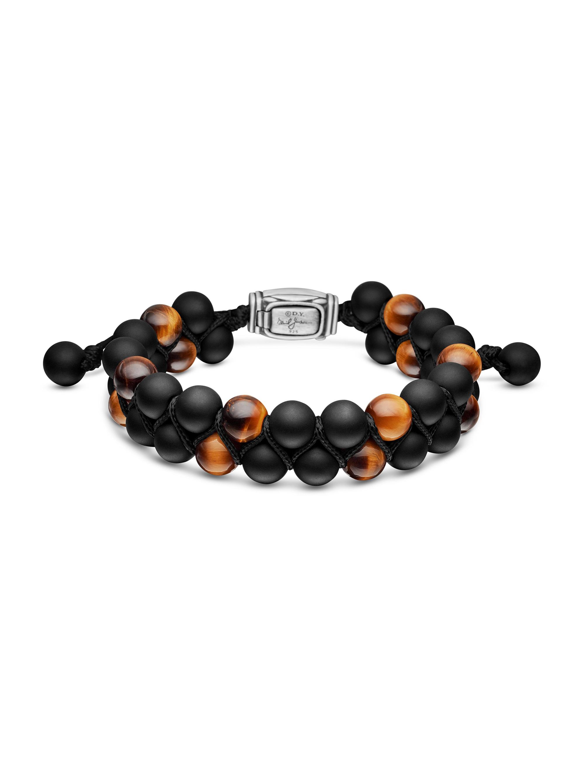 David Yurman Men's Spiritual Beads Two Row Woven Bracelet in Black Onyx, Tiger's Eye, Black Nylon and Sterling Silver, 8MM - Black Onyx