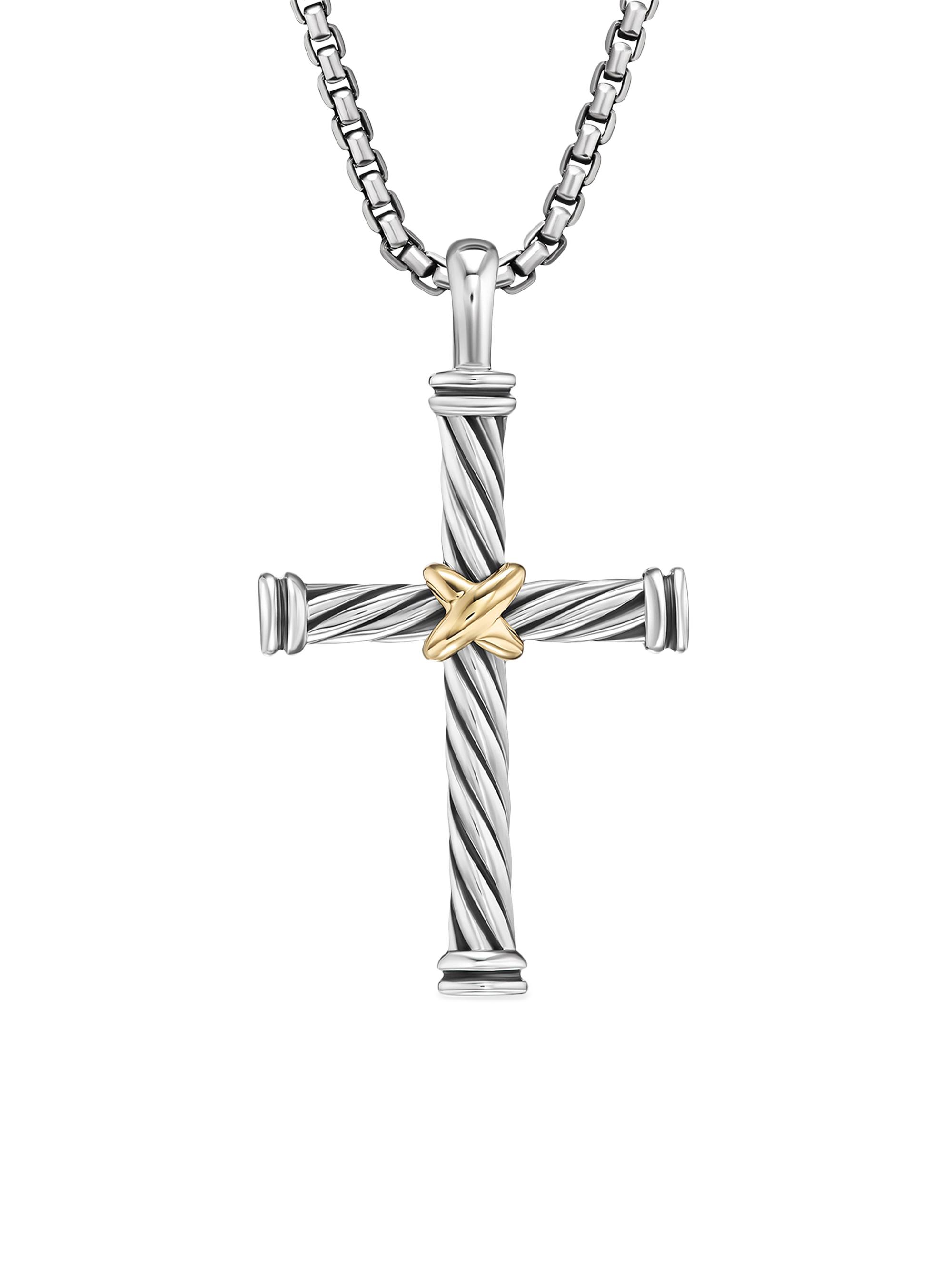 David Yurman Men's Cable Cross Pendant in Sterling Silver with 18K Yellow Gold, 35MM - Silver Gold