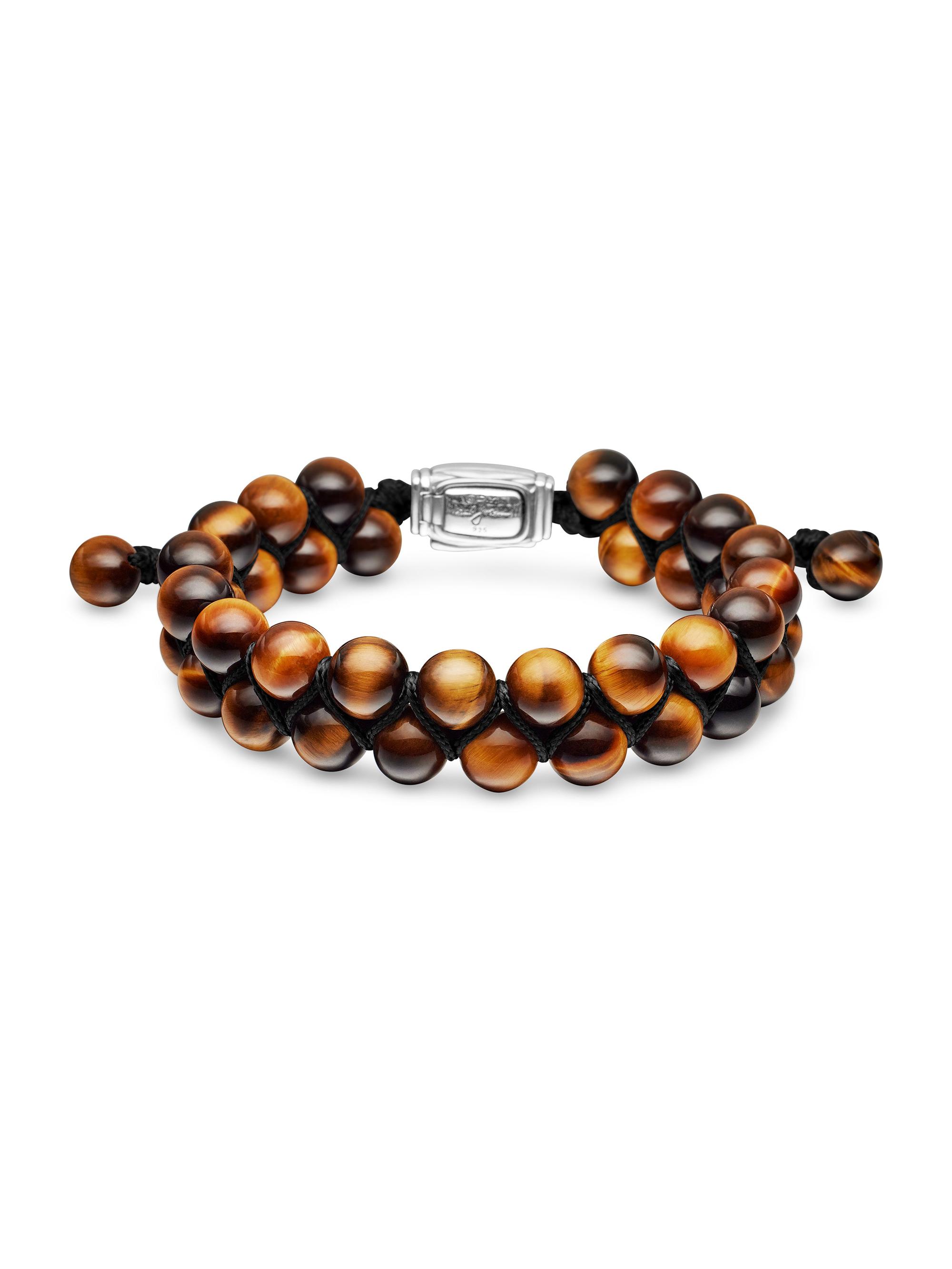 David Yurman Men's Spiritual Beads Two Row Woven Bracelet in Sterling Silver - Tiger Eye