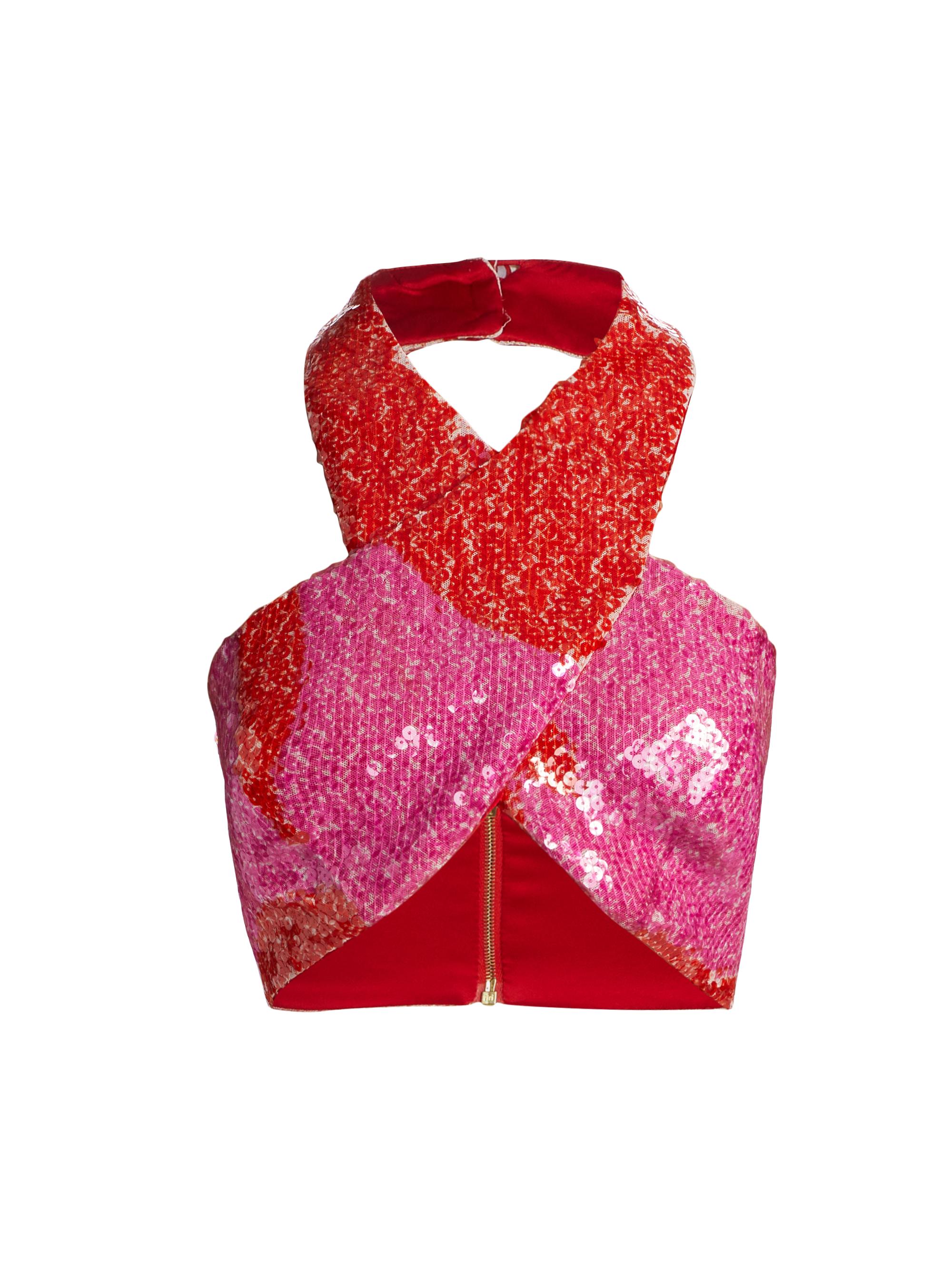 Silvia Tcherassi Women's Nahia Sequined Halter Crop Top - Vermillion Pink