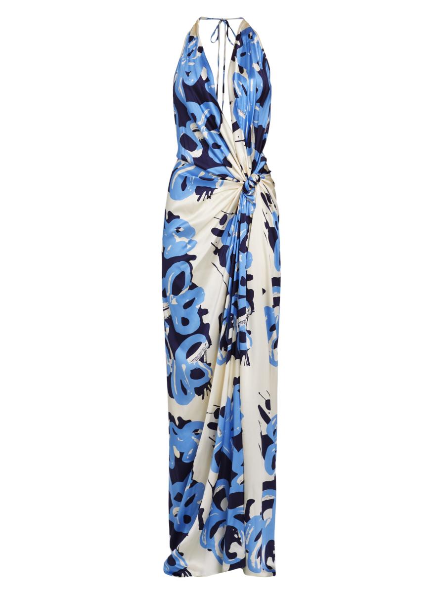 silvia tcherassi jazmin gathered satin maxi dress Silvia Tcherassi Jazmin Abstract Silk-Blend Sleeveless Maxi Dress