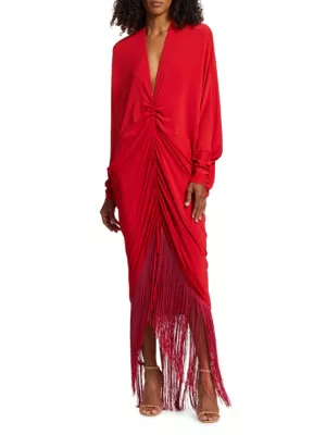 Silvia Tcherassi Rosalyn fringed dress - Red