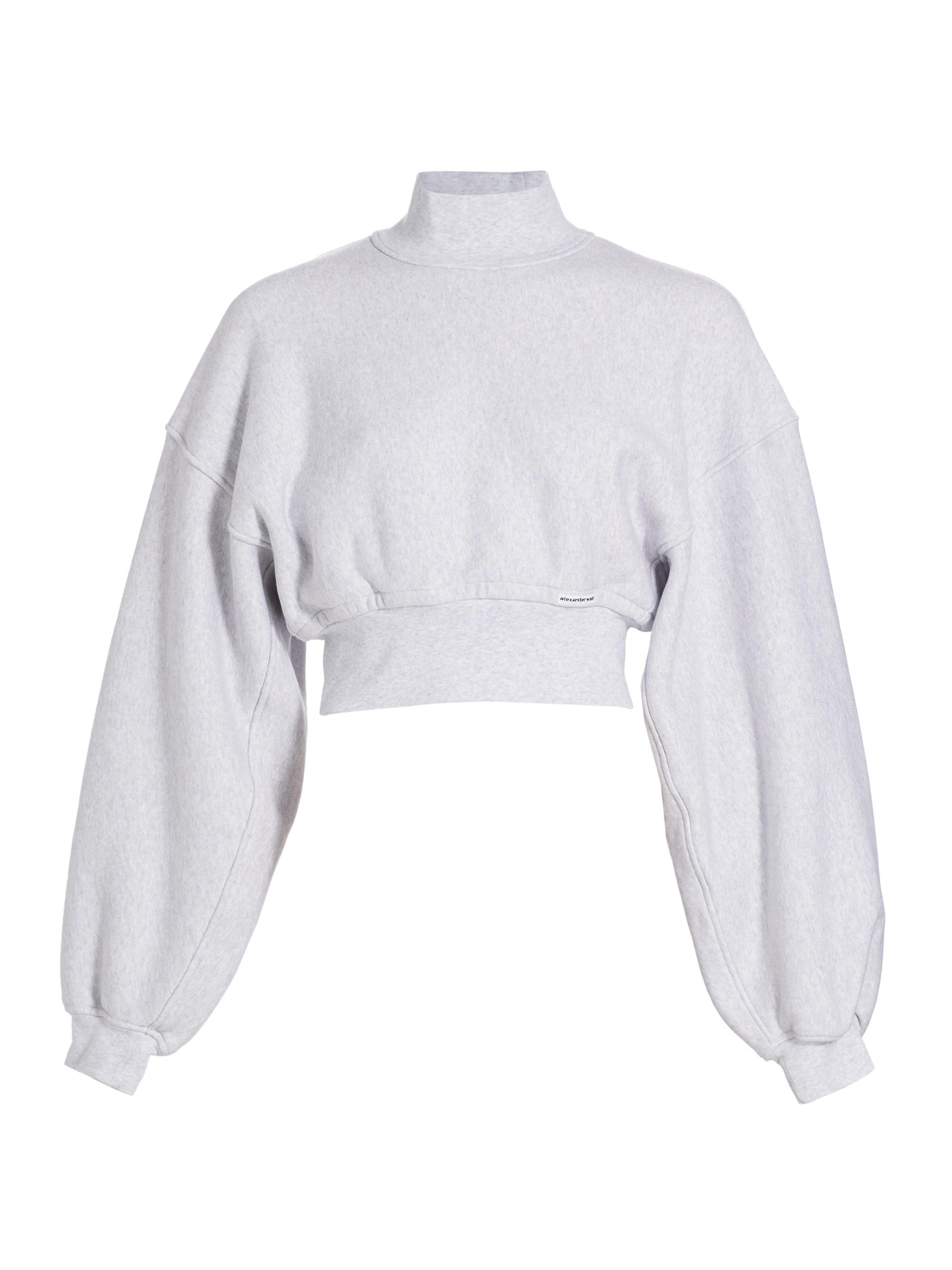 alexanderwang.t Women's Turtleneck Cropped Sweatshirt - Light Heather Grey