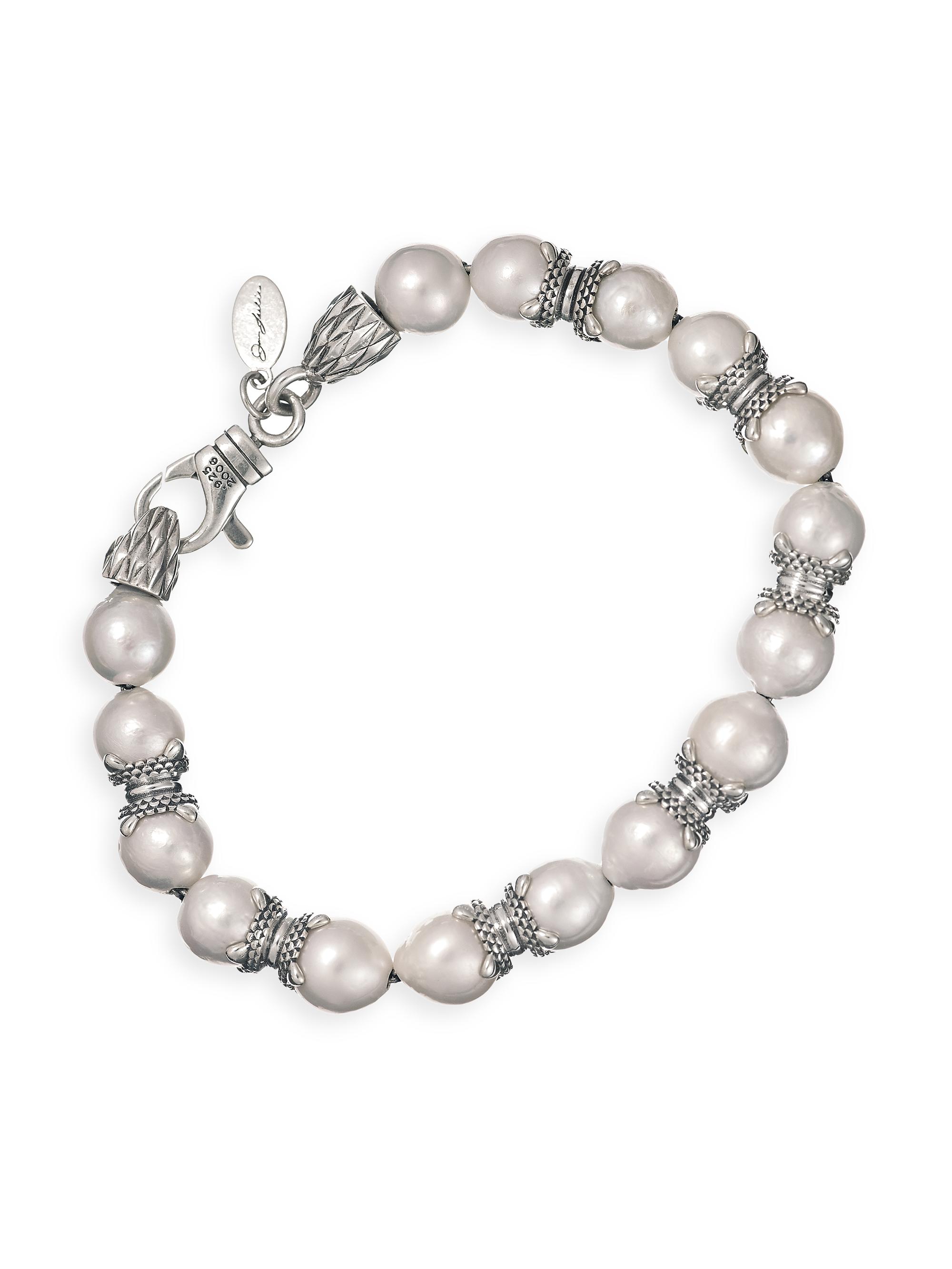 Jan Leslie Men's Beaded Pearl & Sterling Silver Bracelet - White