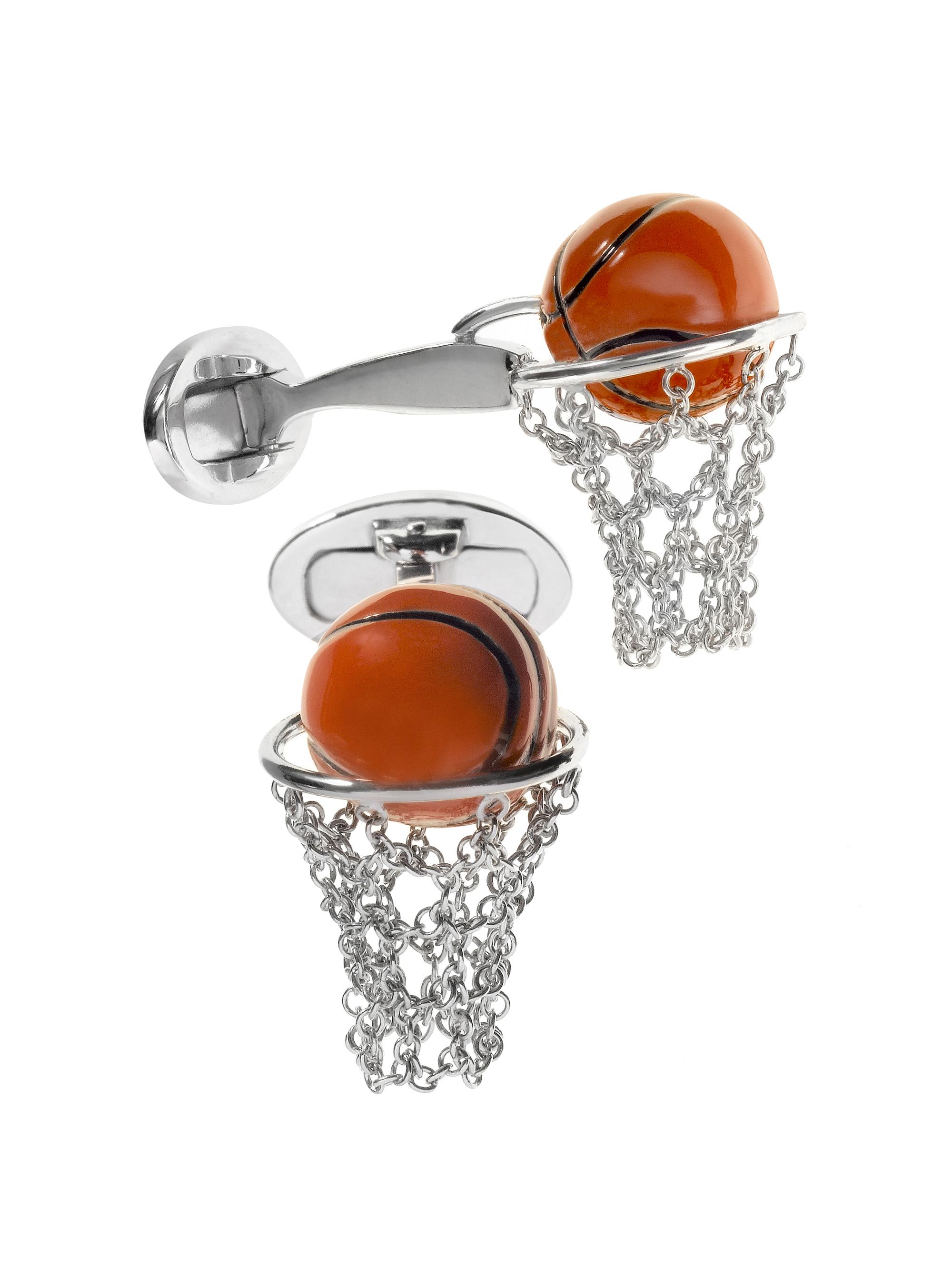 Jan Leslie Men's Basketball Net Cufflinks - Silver