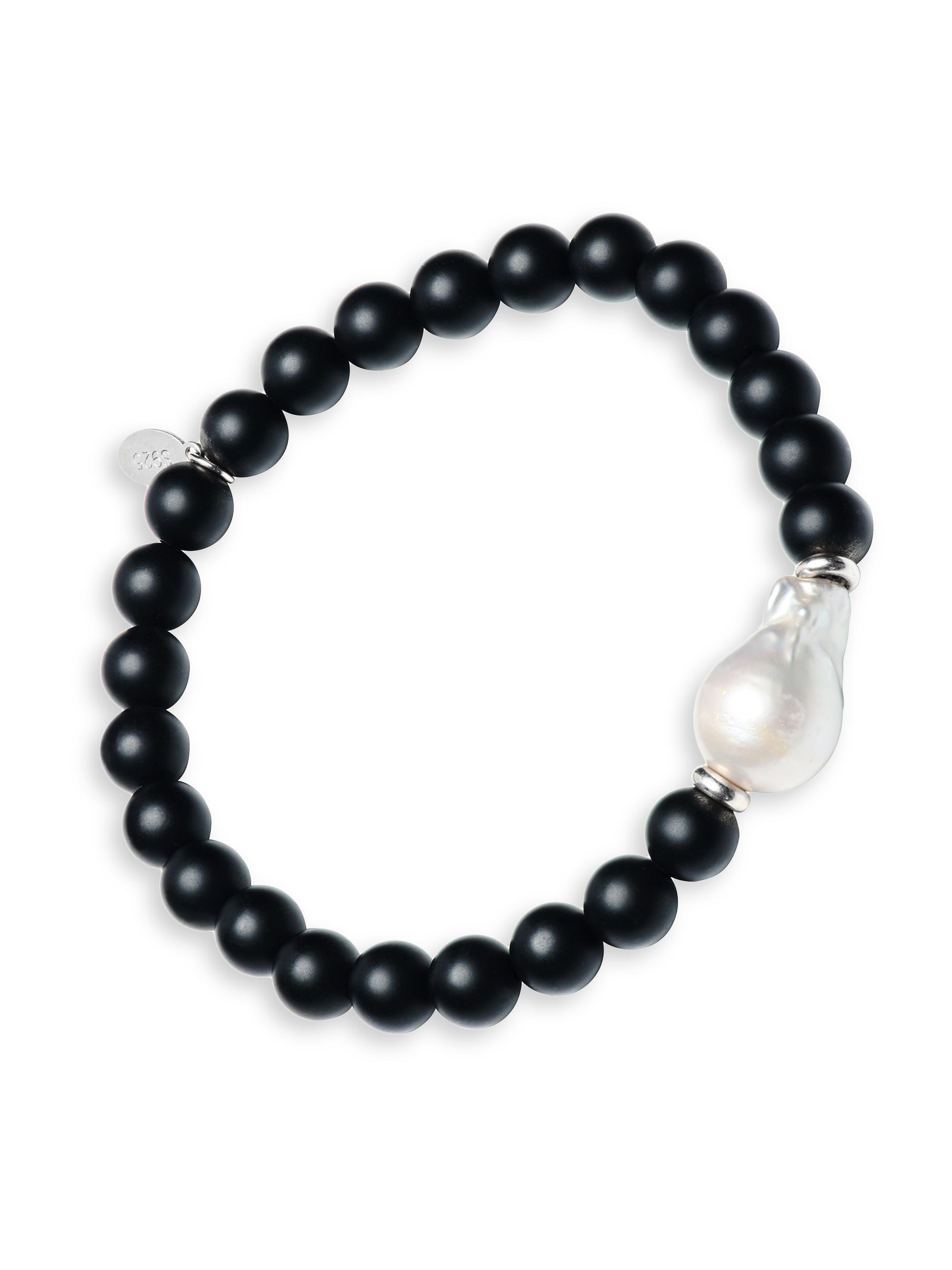 Jan Leslie Men's Pearl & Onyx Beaded Bracelet - Black