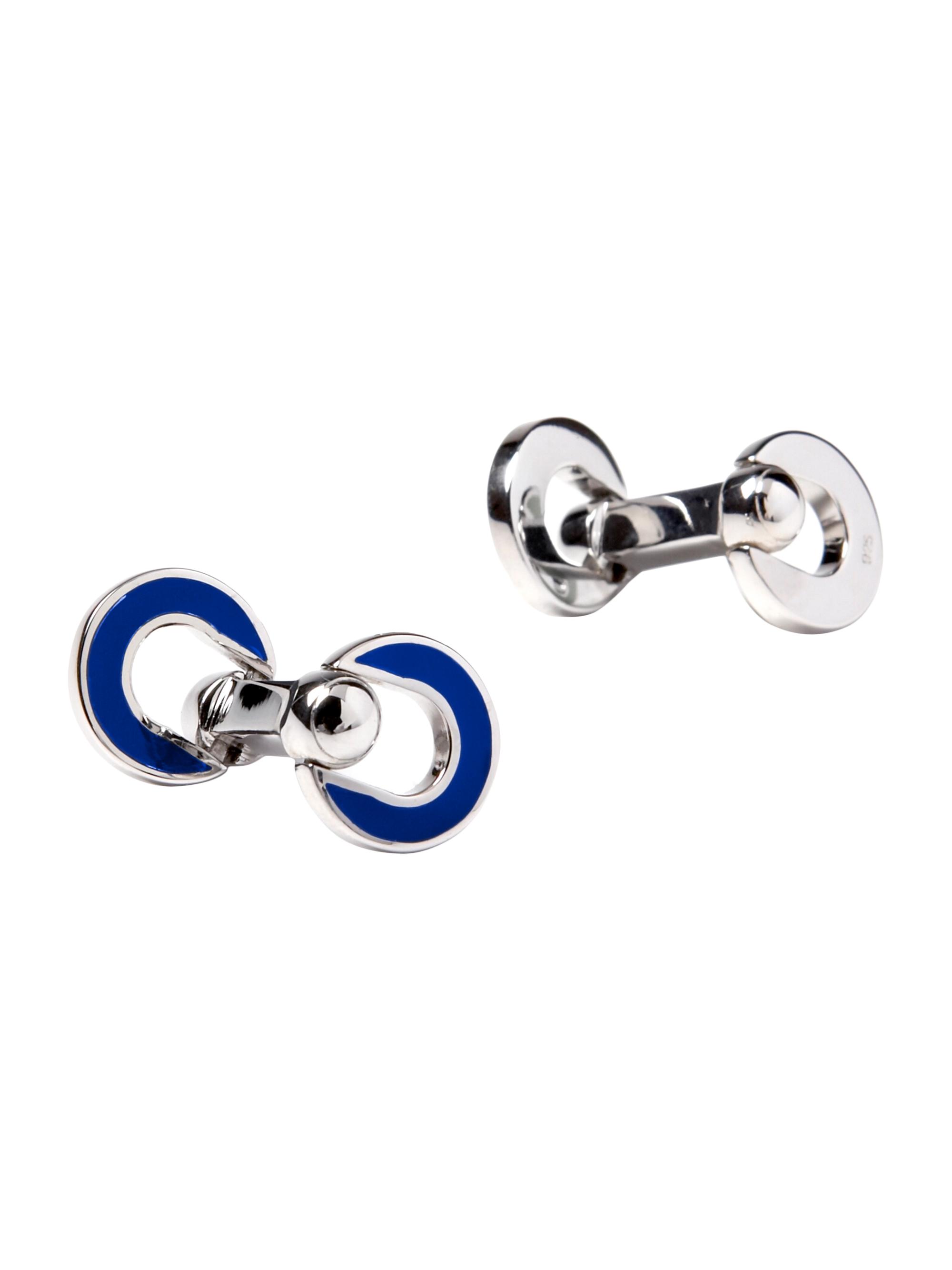 Jan Leslie Men's Horsebit Flip Sterling Silver Cufflinks - Royal Blue