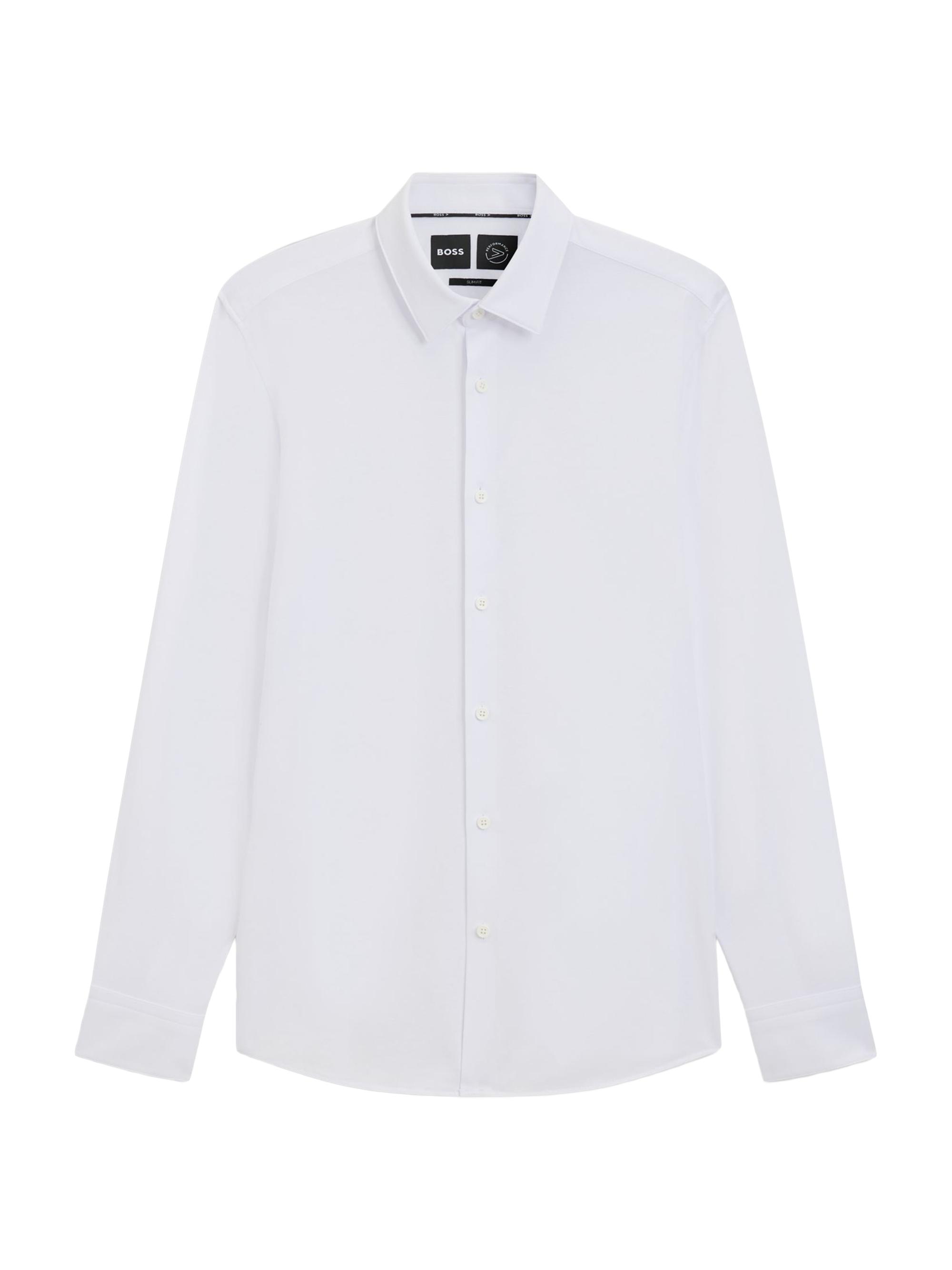 BOSS Men's Slim-Fit Shirt in Performance-Stretch Cotton-Blend Jersey - White