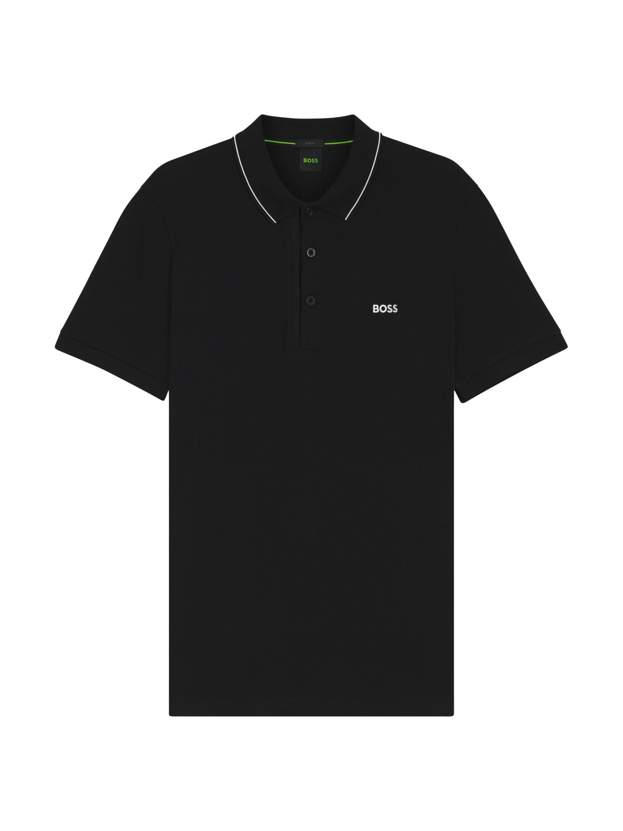 BOSS Men's Cotton-Piqué Slim-Fit Polo Shirt with Tonal Logo - Jet Black