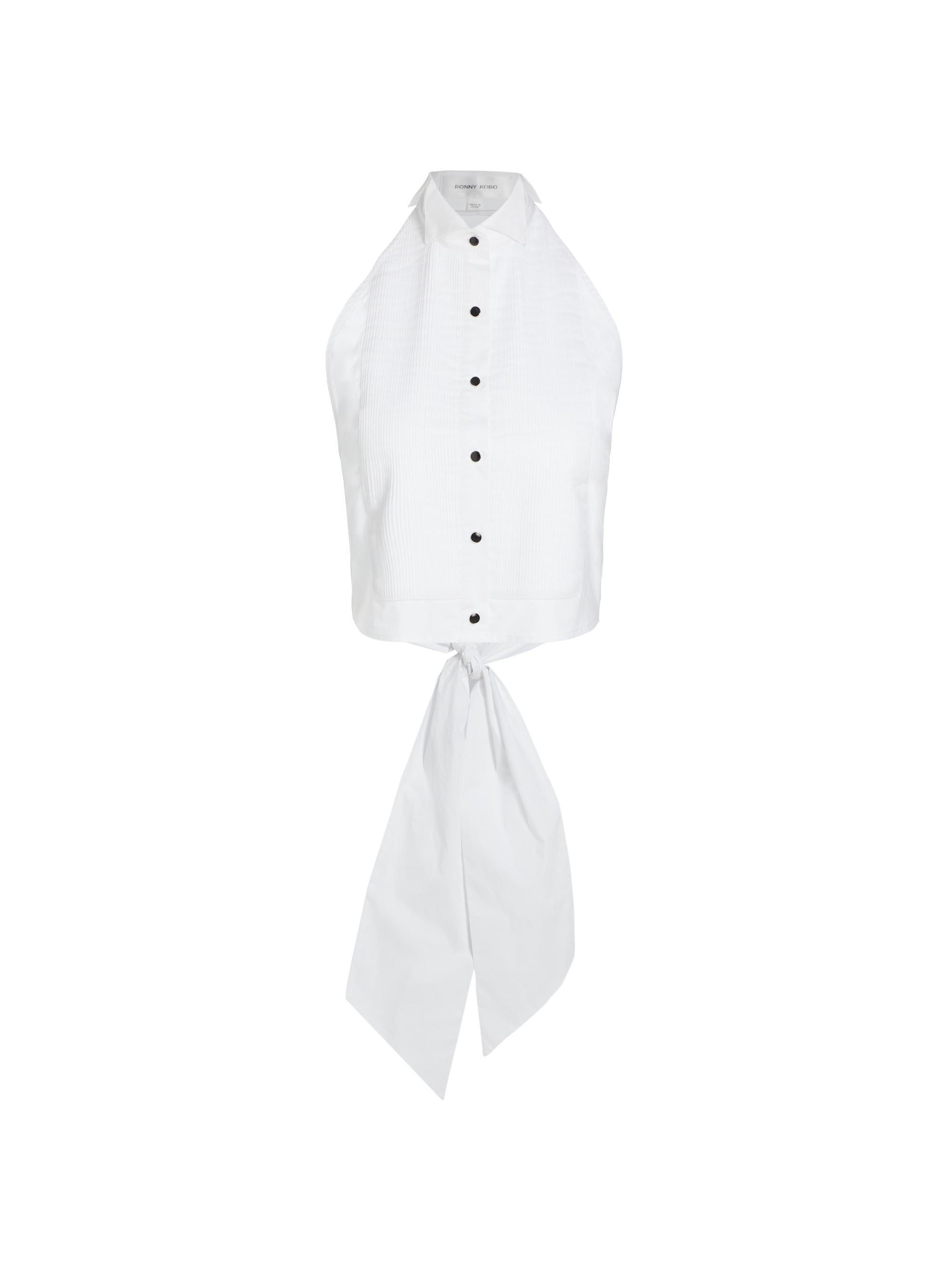 Ronny Kobo Women's Ryan Cotton Crop Tuxedo Top - Winter White