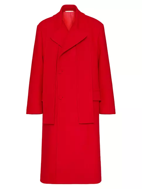 Shop Valentino Garavani Double-Breasted Wool Coat With Scarf Collar ...
