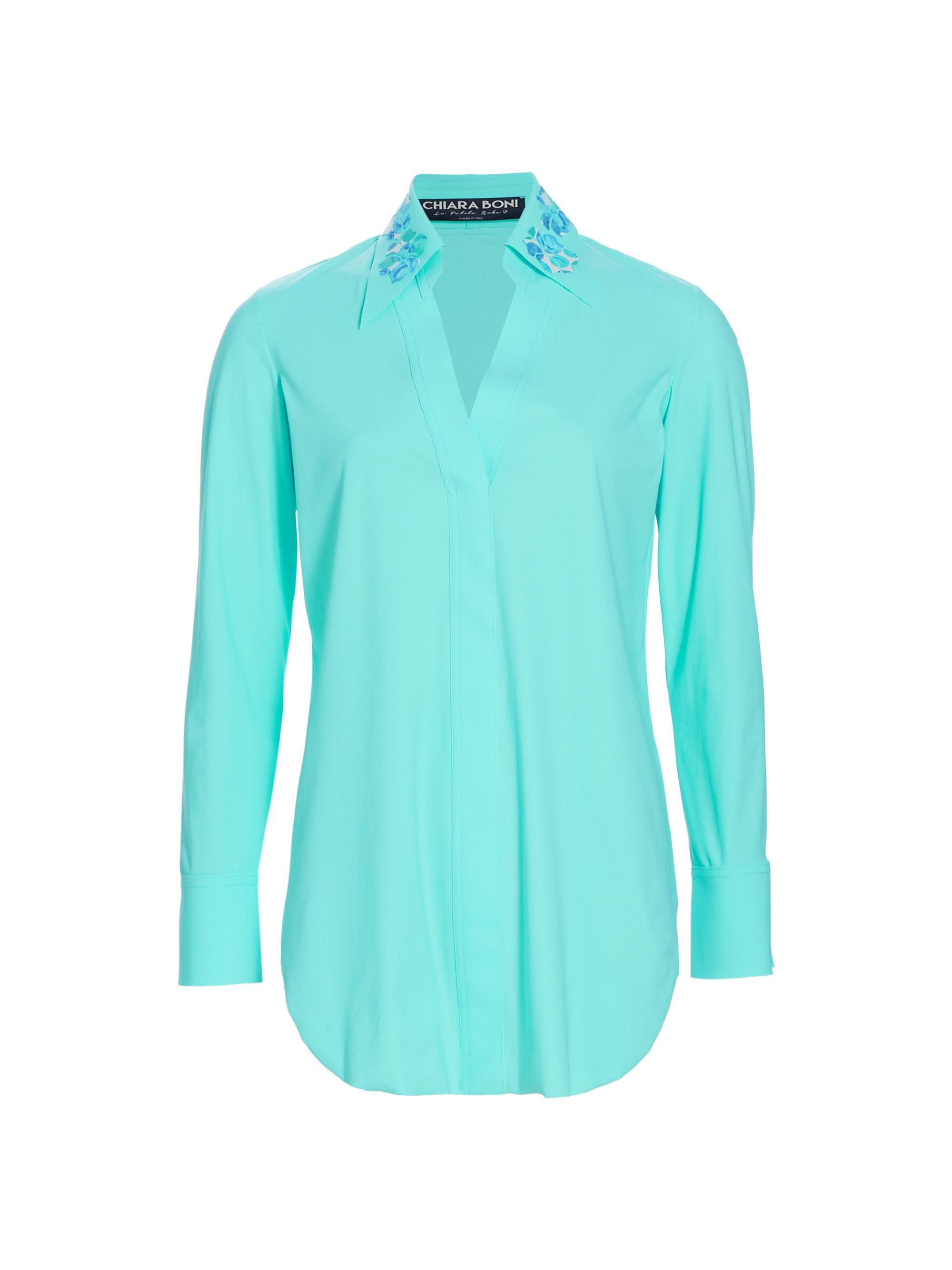Chiara Boni La Petite Robe Women's Atena Floral-Embroidered Long-Sleeve Blouse - Verde Aqua