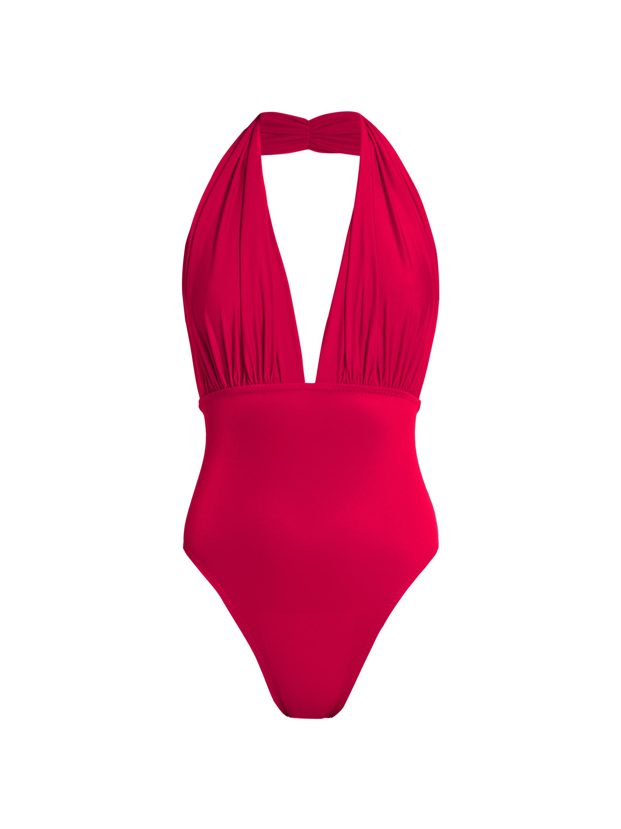 Norma Kamali Women's Halterneck Plunge One-Piece Swimsuit - Tiger Red
