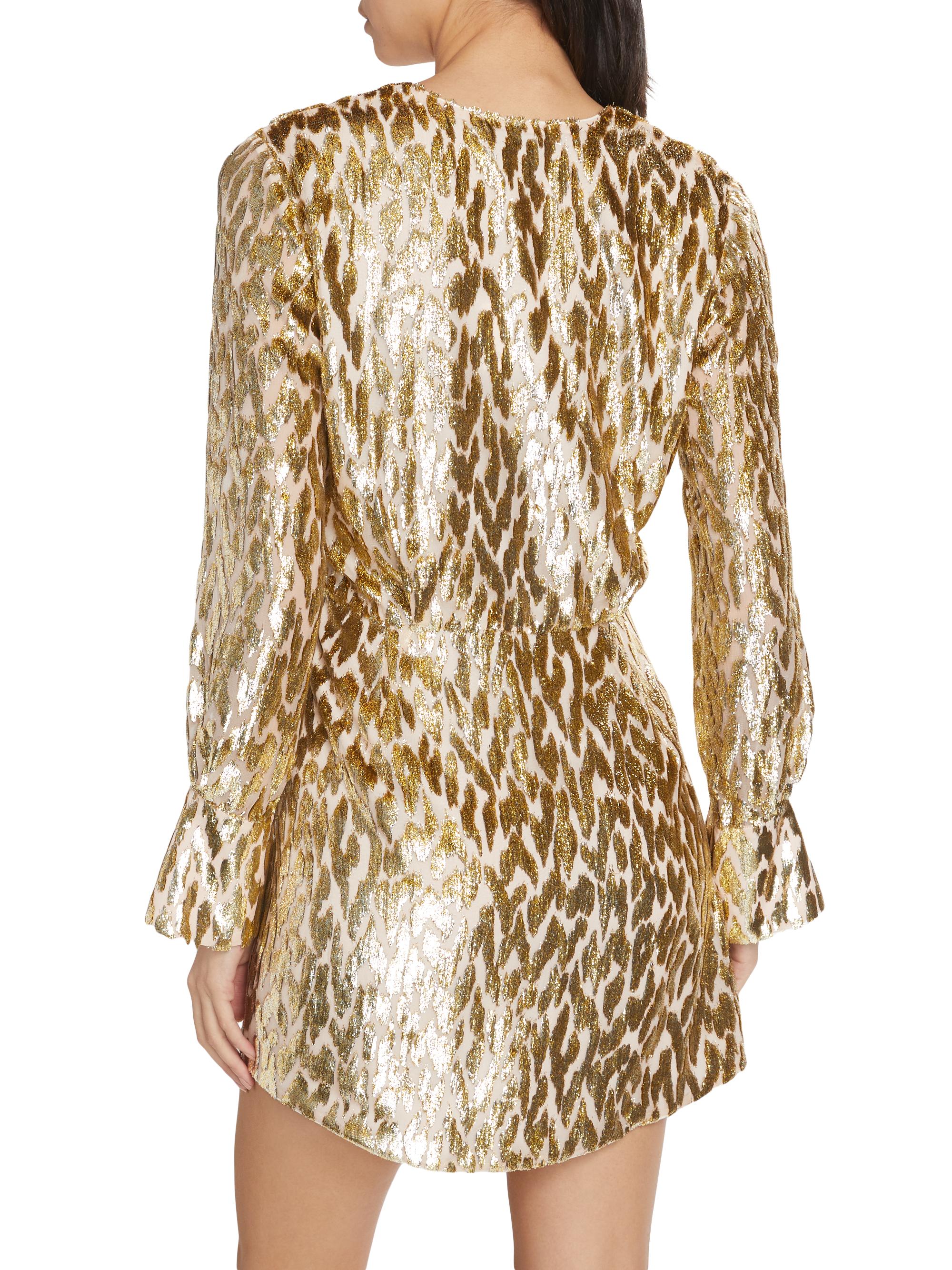 knee length dresses for ladies Long Sleeve Metallic Jersey Mini Dress in Light Gold - 6