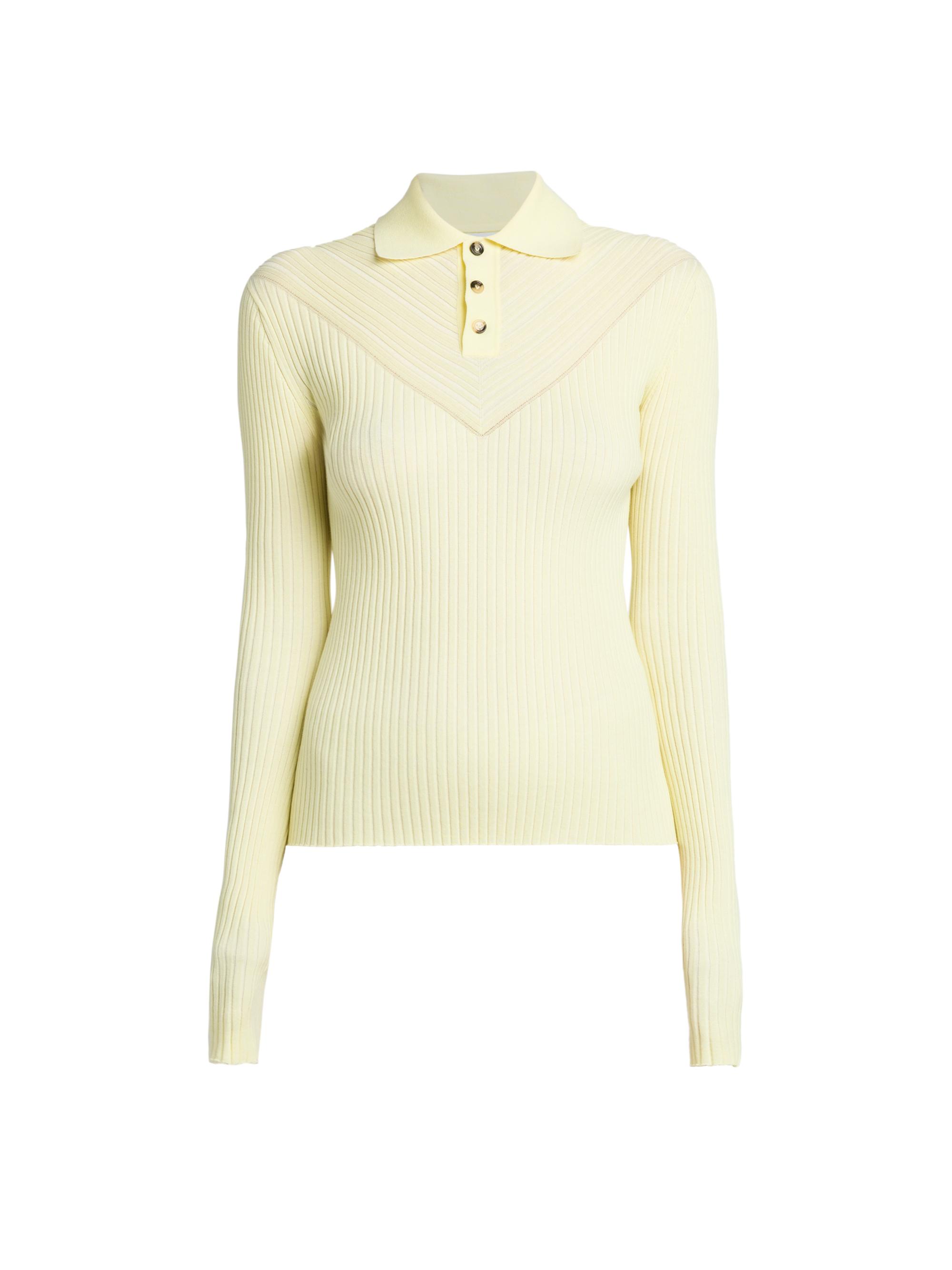Bottega Veneta Women's Long-Sleeve Cotton-Blend Polo - Pineapple Chalk