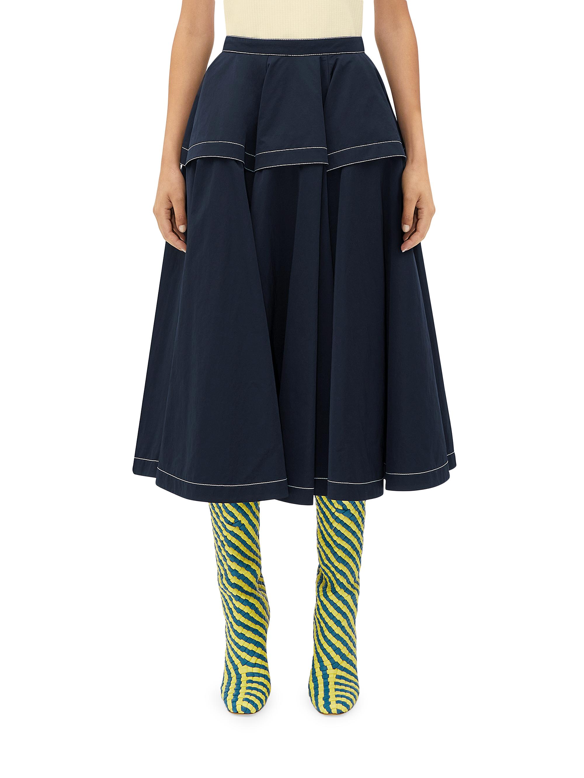 Bottega Veneta Women's Tiered Pleated Midi-Skirt - Navy