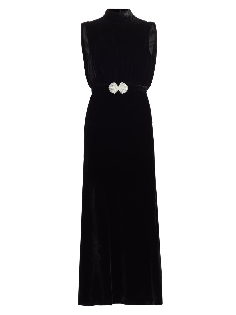 【SALONI】c embellished silk-trimmed velvet ミディ ドレス SALONI Jinx C embellished silk-trimmed printed velvet midi