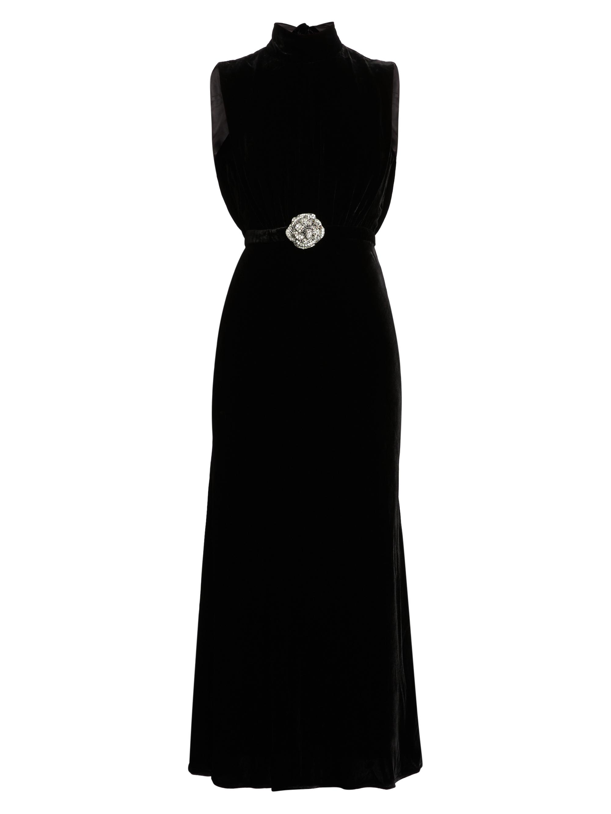 Saloni Women's Fleur Embellished Velvet Maxi Dress - Black Crystal Rose