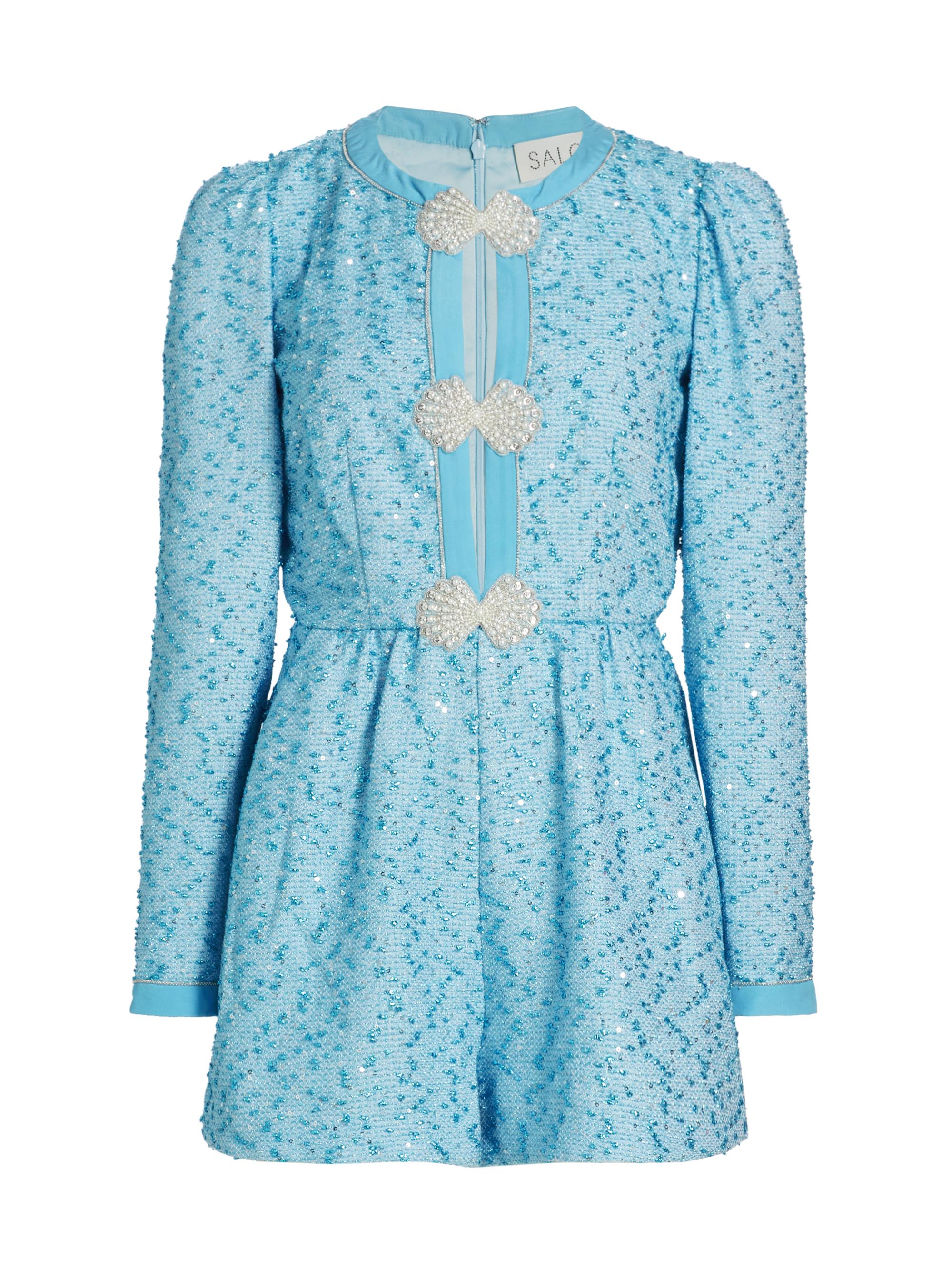 Saloni Women's Camille Embellished Tweed Playsuit - Volt Sky Emb