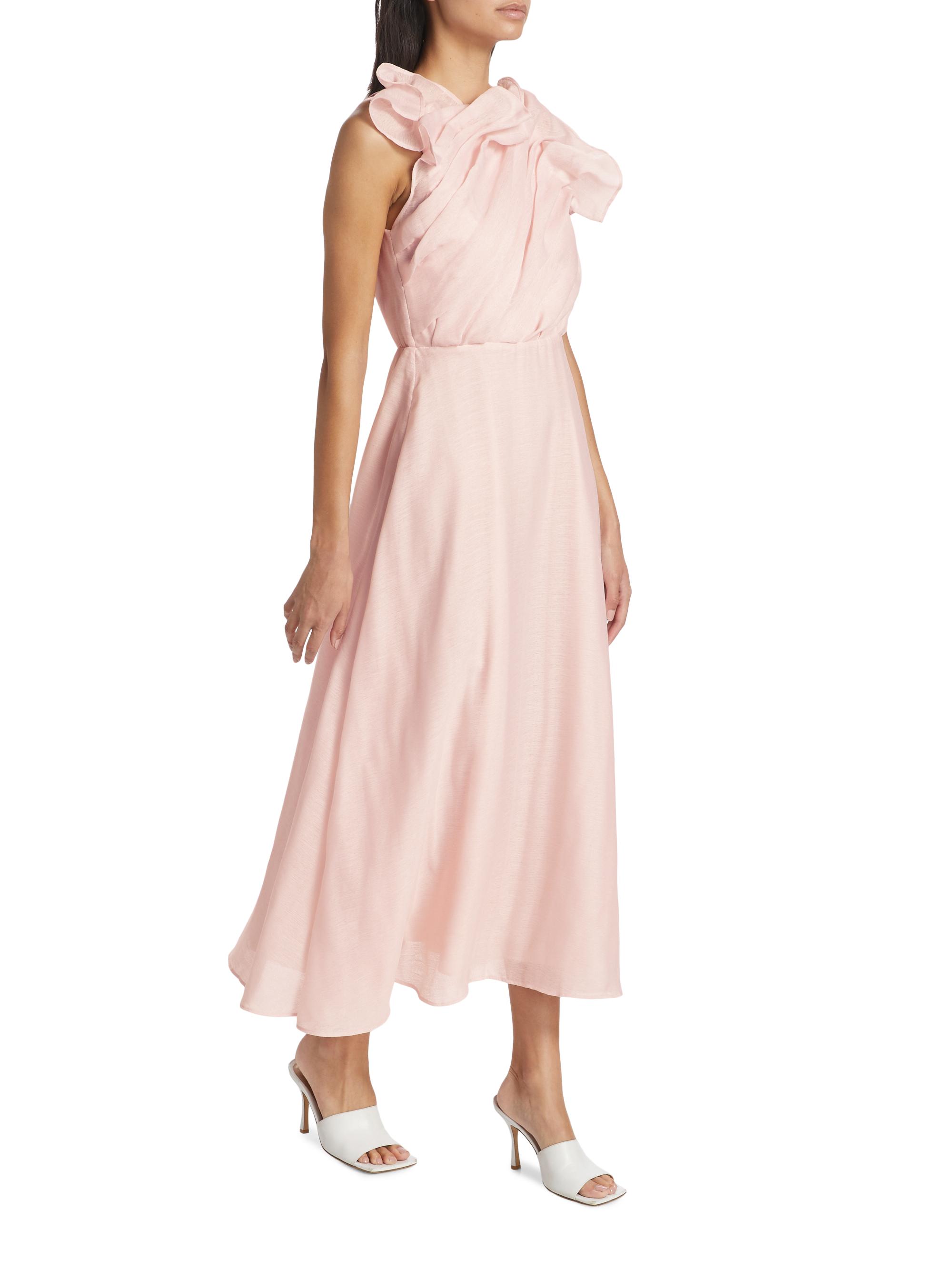 knee length dresses for ladies Asra Pleated Frill Midi Dress | Mahogany Red