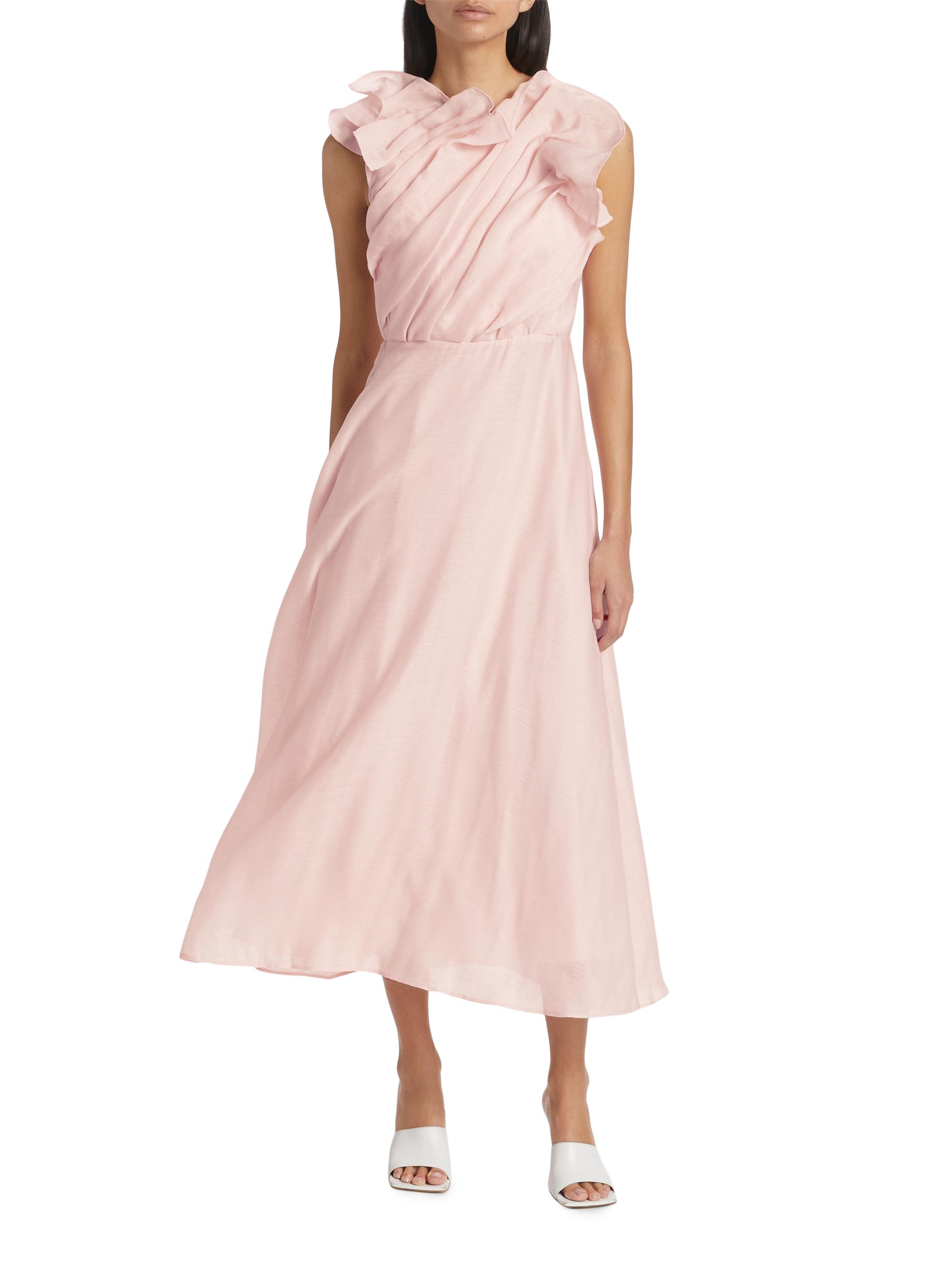 knee length dresses for ladies Delphie Frill Midi Dress-AURORA / 4