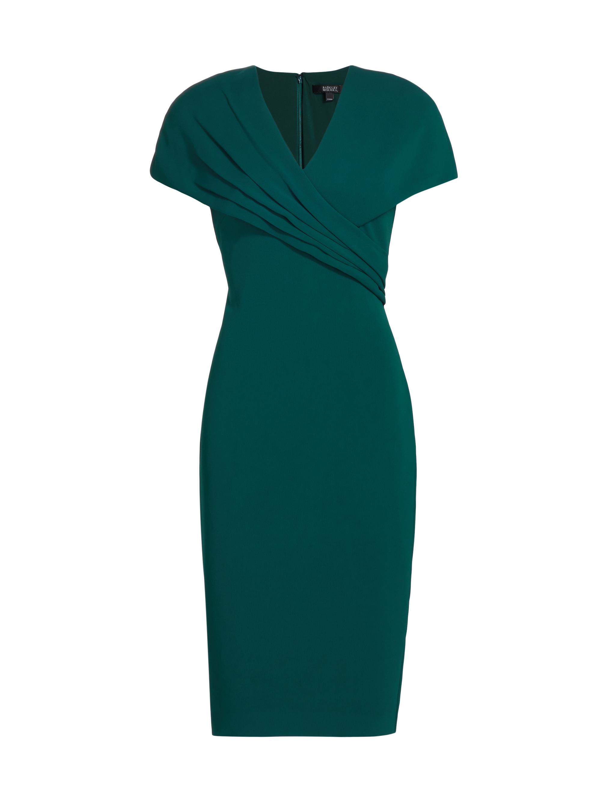 Badgley Mischka Women's Pleated Wrap Sheath Dress - Teal