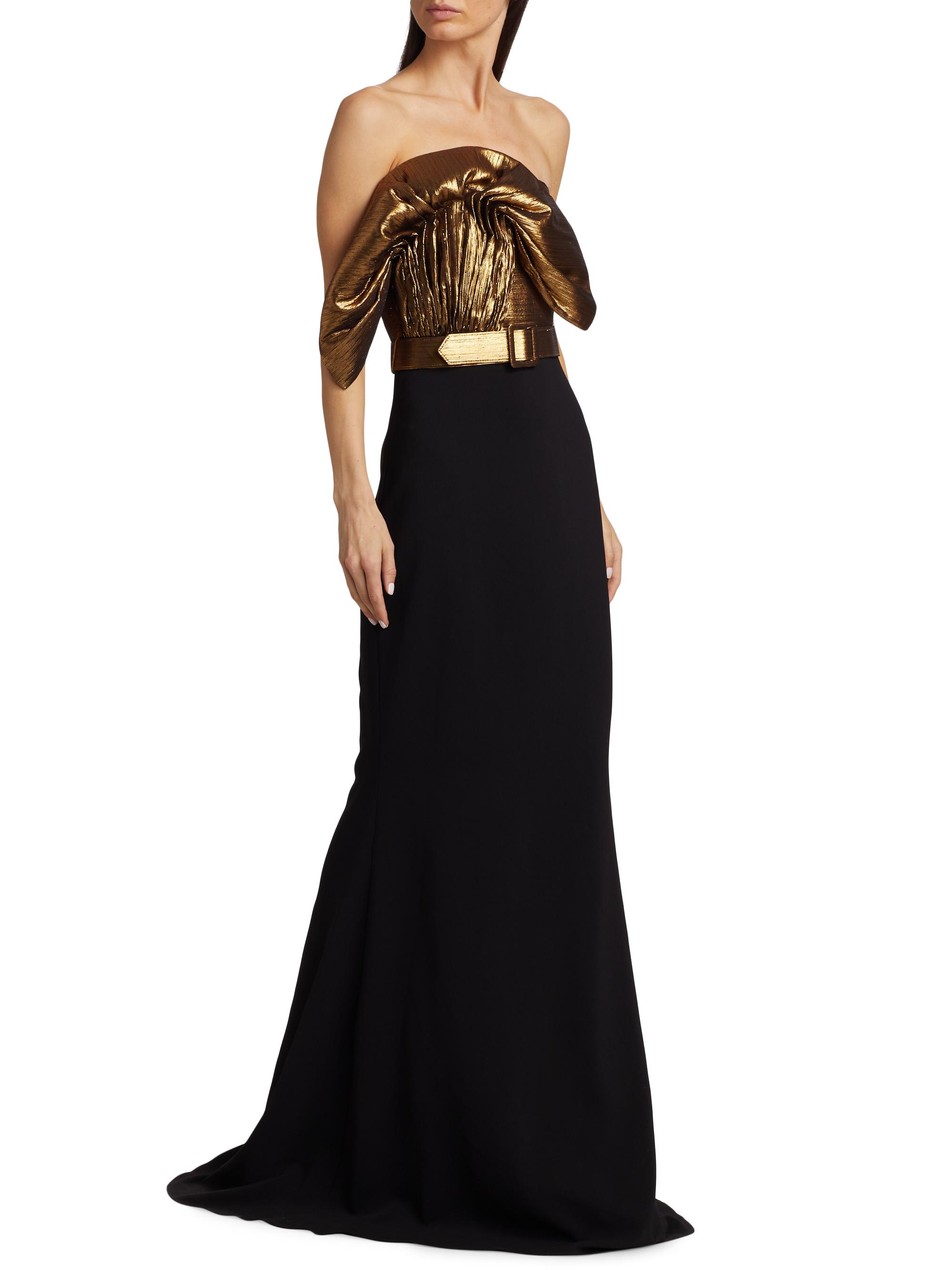 green emerald velvet dress Hadley Strapless Drop Waist Gown by Jewel Badgley Mischka