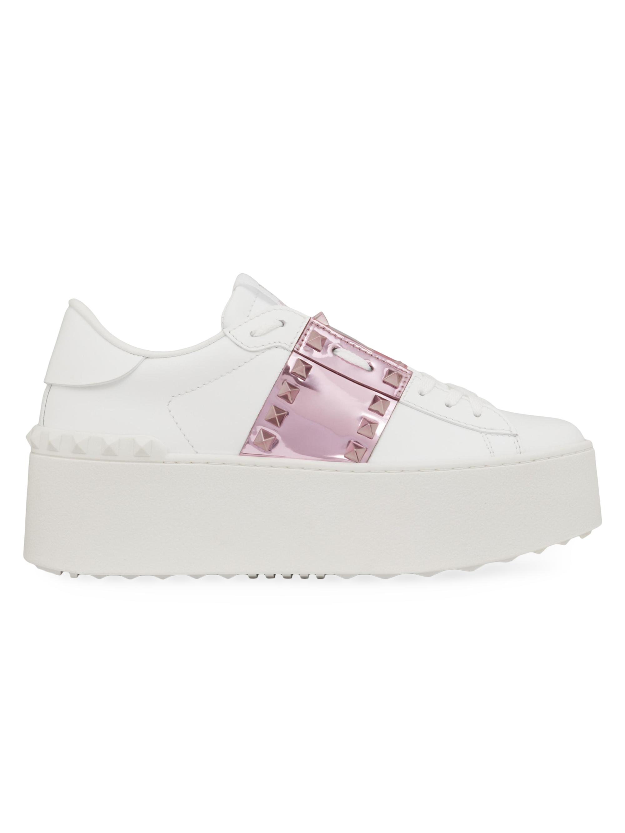 Valentino Garavani Women's Platform Rockstud Untitled Sneakers In Calfskin Leather With Mirror-Effect Band - Light Pink